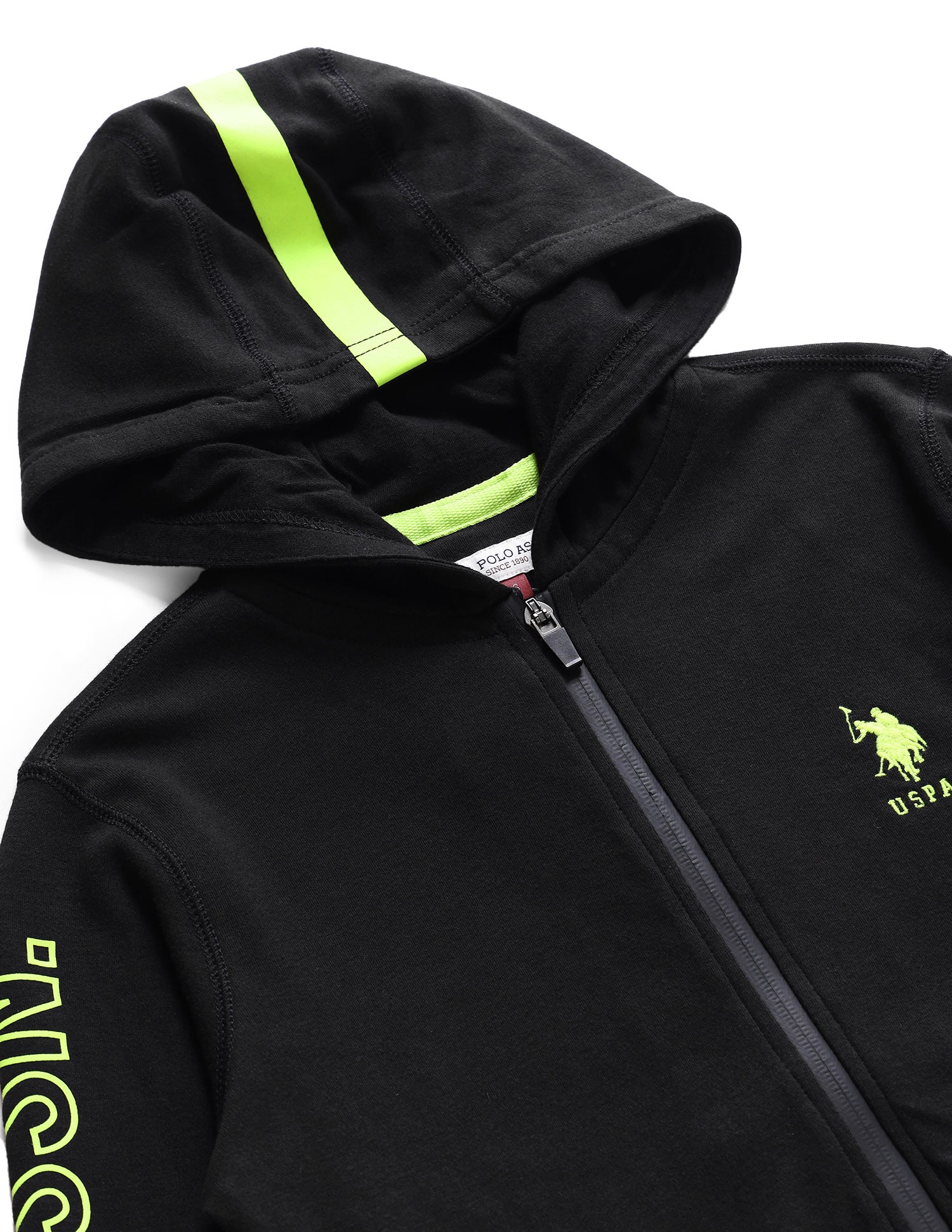 Boys Black Hooded Zip Up Brand Print Cotton Sweatshirt Black - U.S. POLO ASSN. | Large