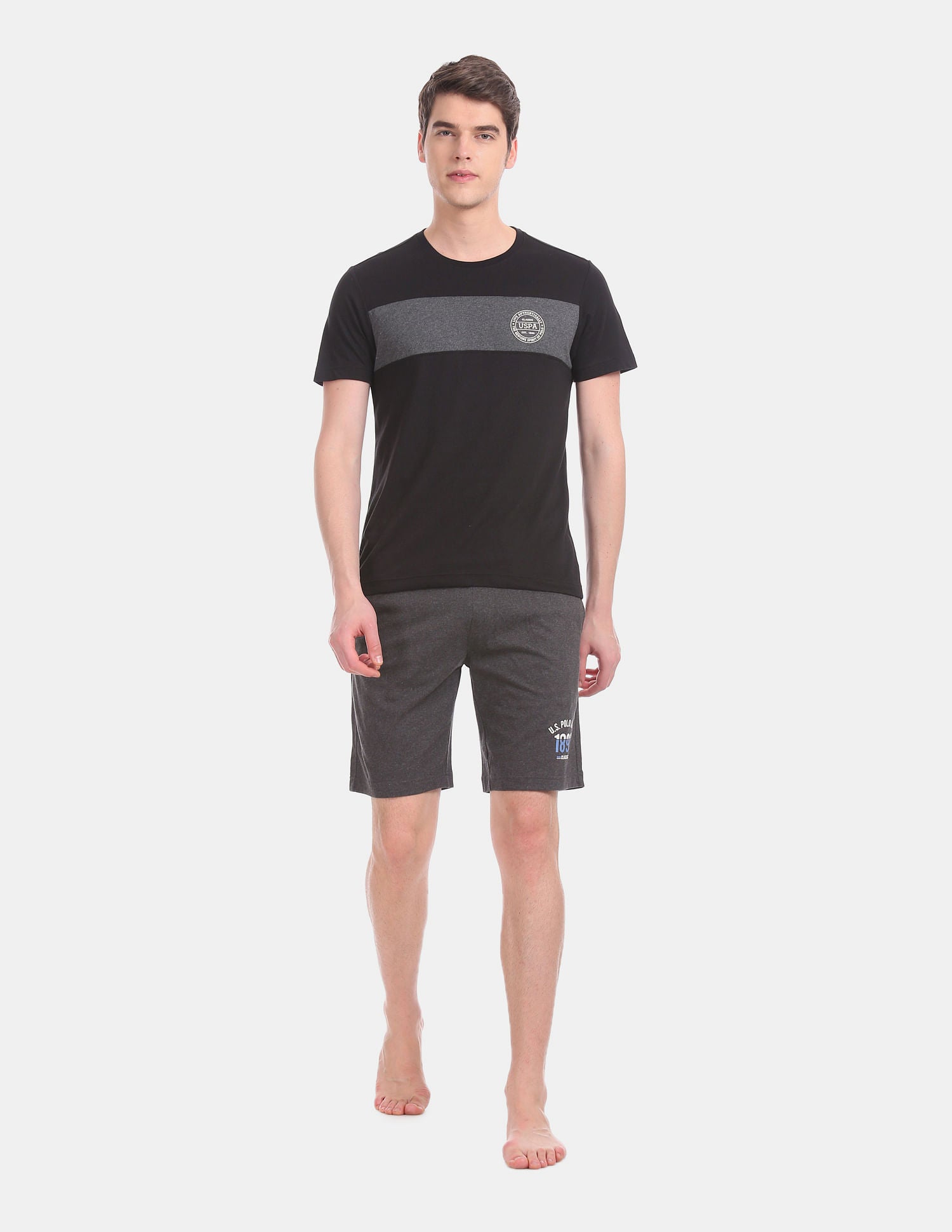 Men Charcoal I670 Comfort Fit Solid Cotton Polyester Shorts Pack of 1 Anthra Melange - U.S. Polo Assn. India | Large