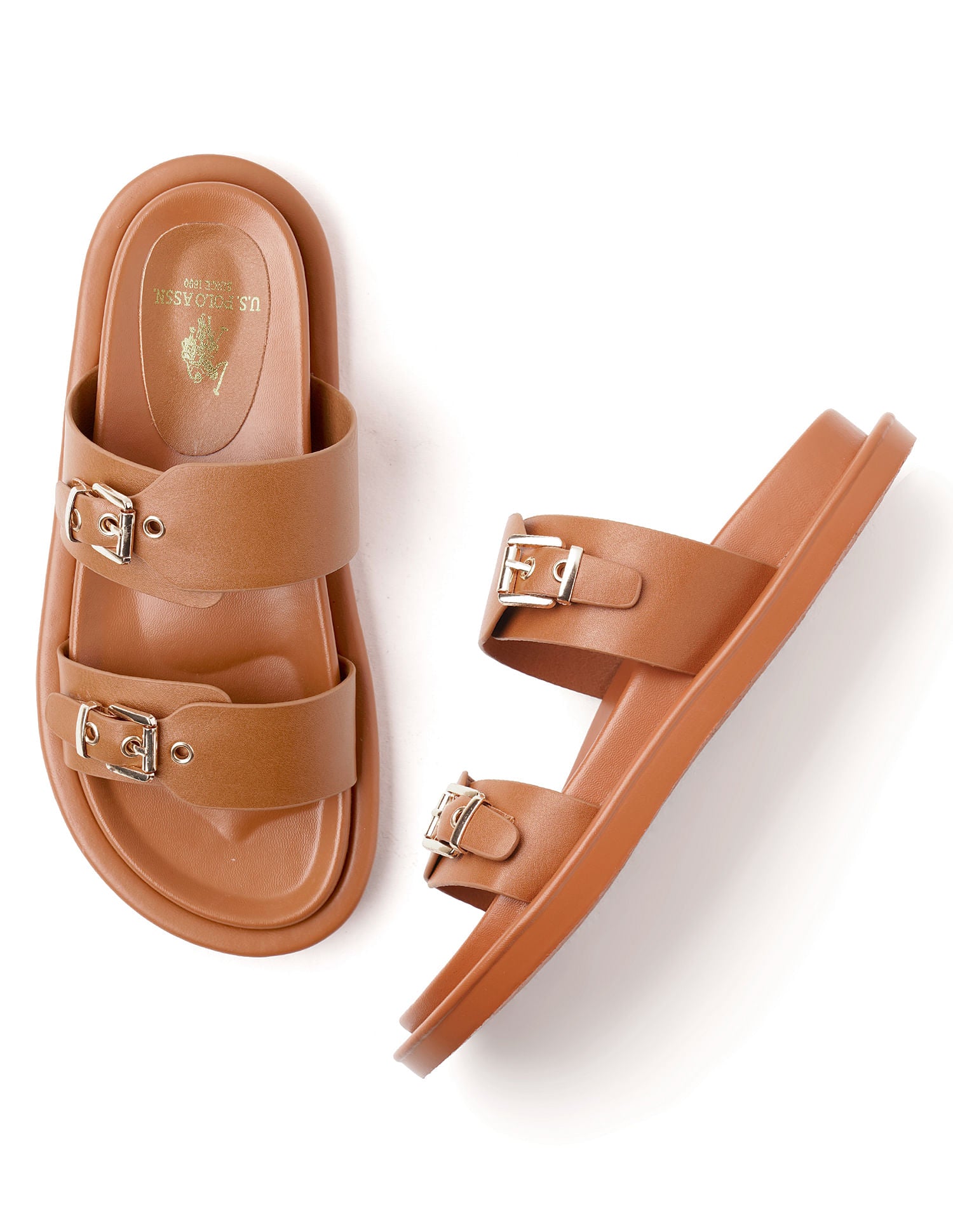 Women Open Toe Buckle Detail Danila Sandals Tan - U.S. POLO ASSN. | Large