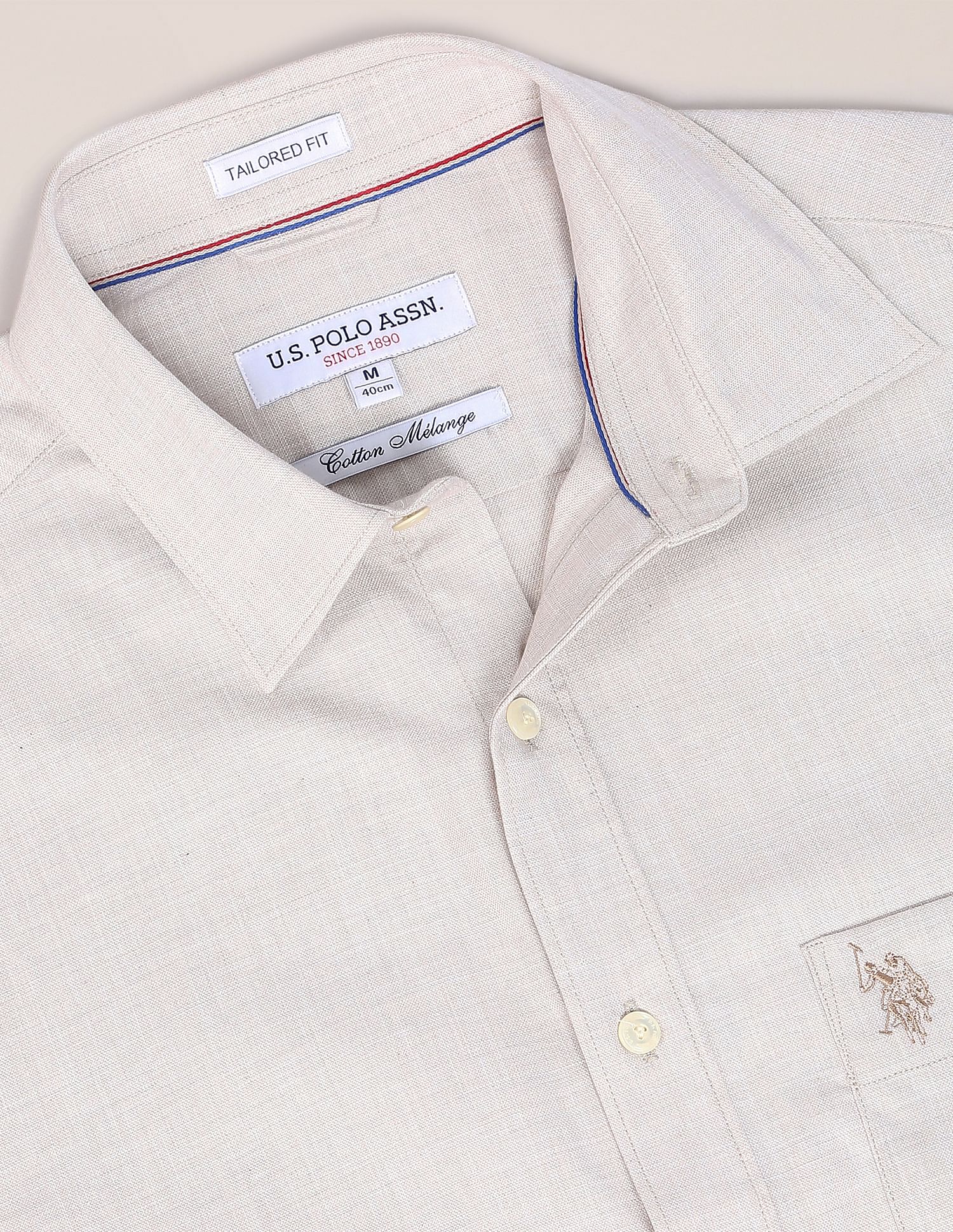 Men Beige Tailored Fit Patch Pocket Casual Shirt Beige - U.S. POLO ASSN. | Large