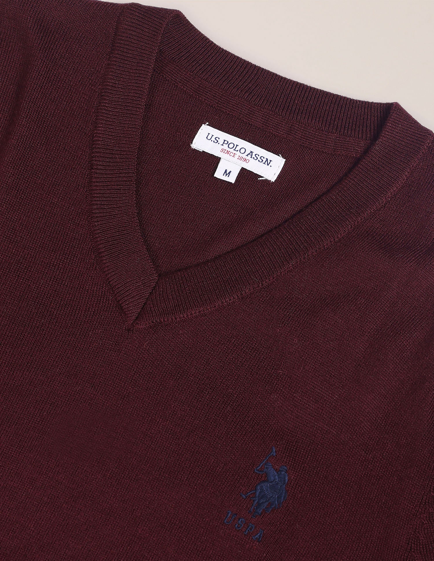 V-Neck Long Sleeve Sweater Maroon - U.S. Polo Assn. India | Large
