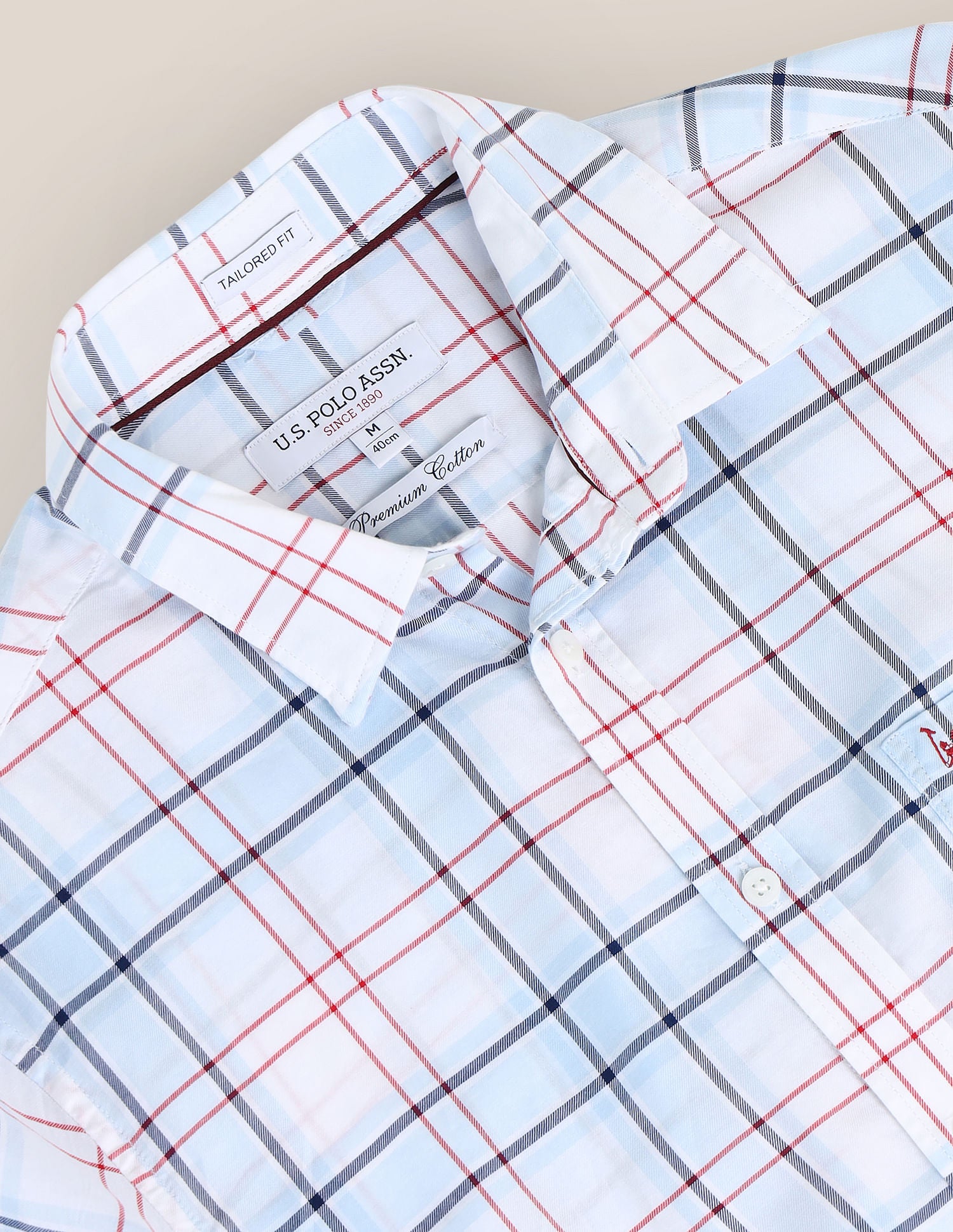 Premium Cotton Tartan Shirt Light Blue - U.S. Polo Assn. India | Large