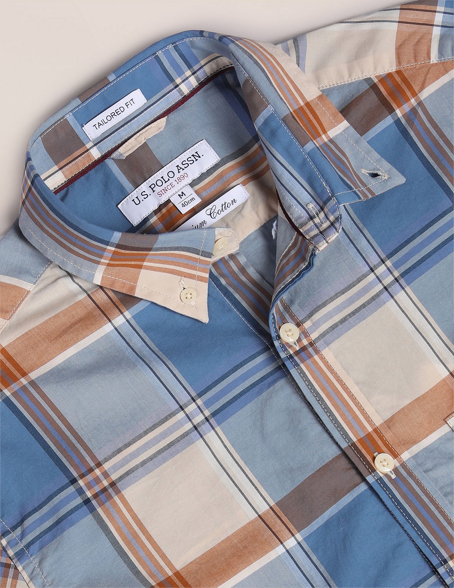 Pure Cotton Plaid Shirt Blue - U.S. Polo Assn. India | Large