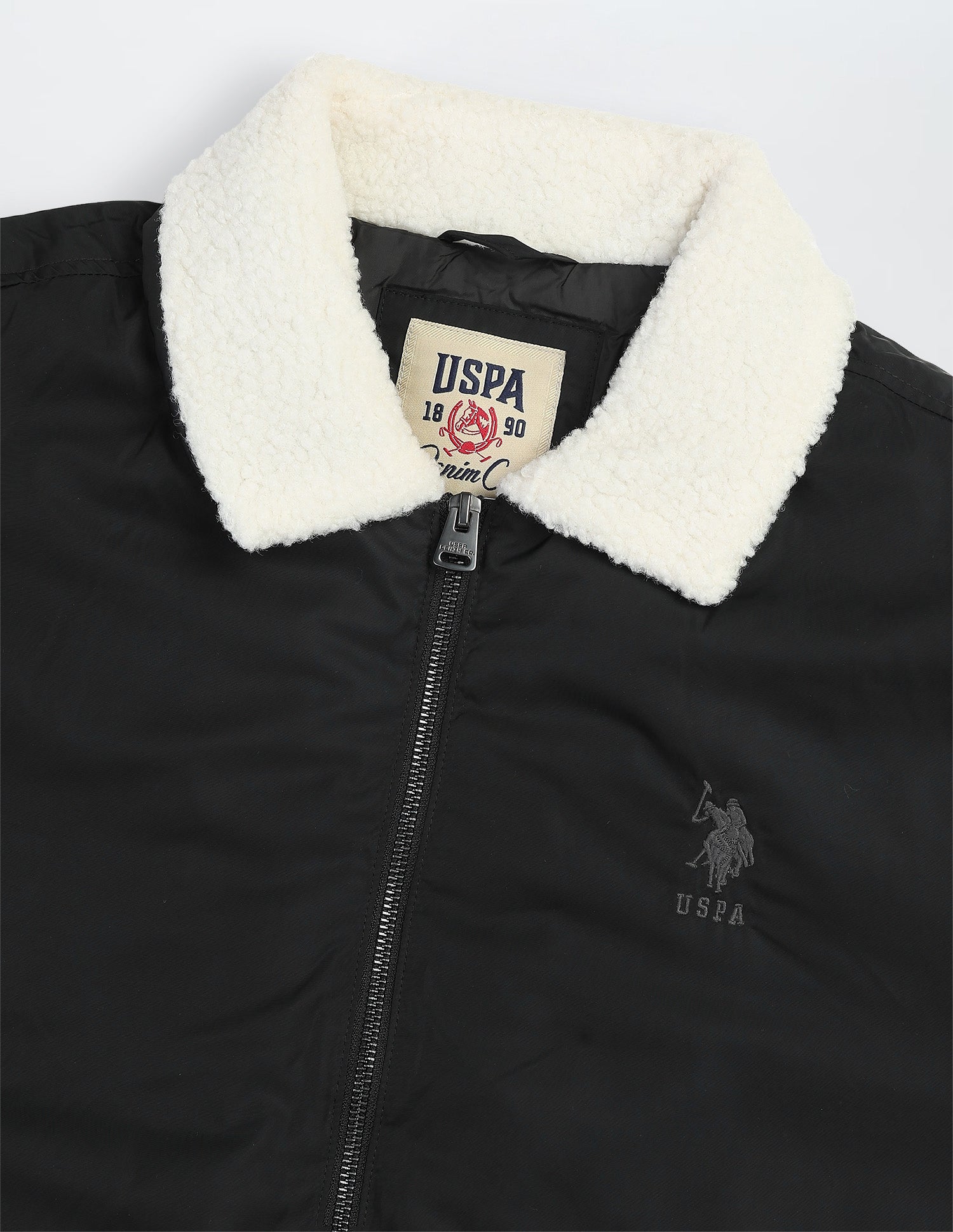 Solid Regular Fit Bomber Jacket Black - U.S. Polo Assn. India | Large