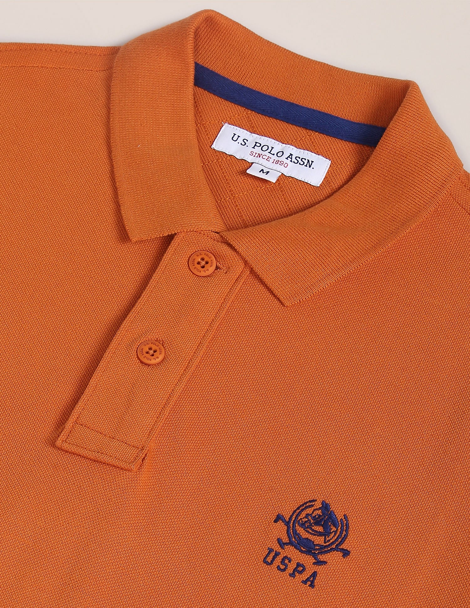 Pure Cotton Solid Pique Polo Shirt Orange - U.S. Polo Assn. India | Large