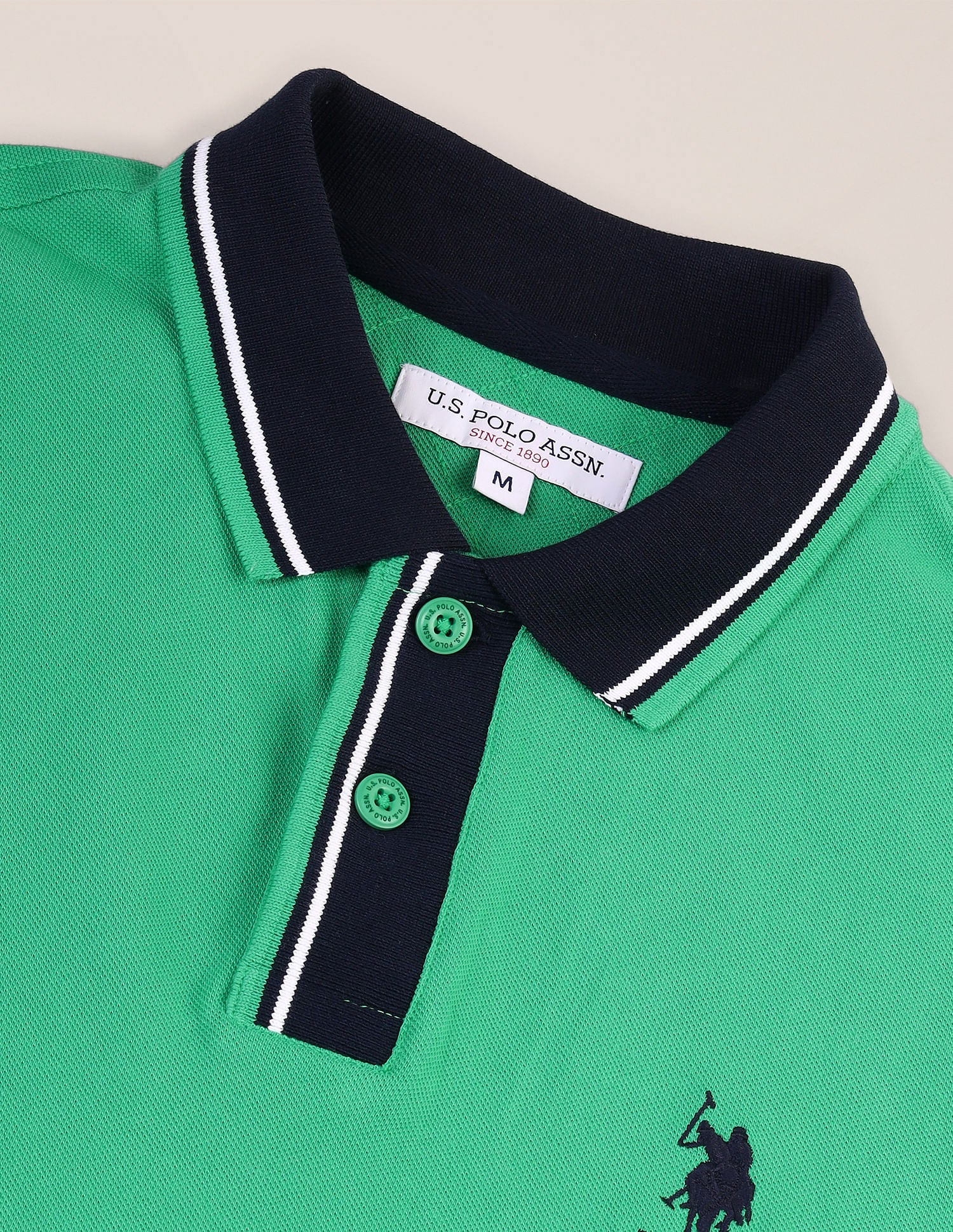 Contrast Collar Slim Polo Shirt Green - U.S. POLO ASSN. | Large