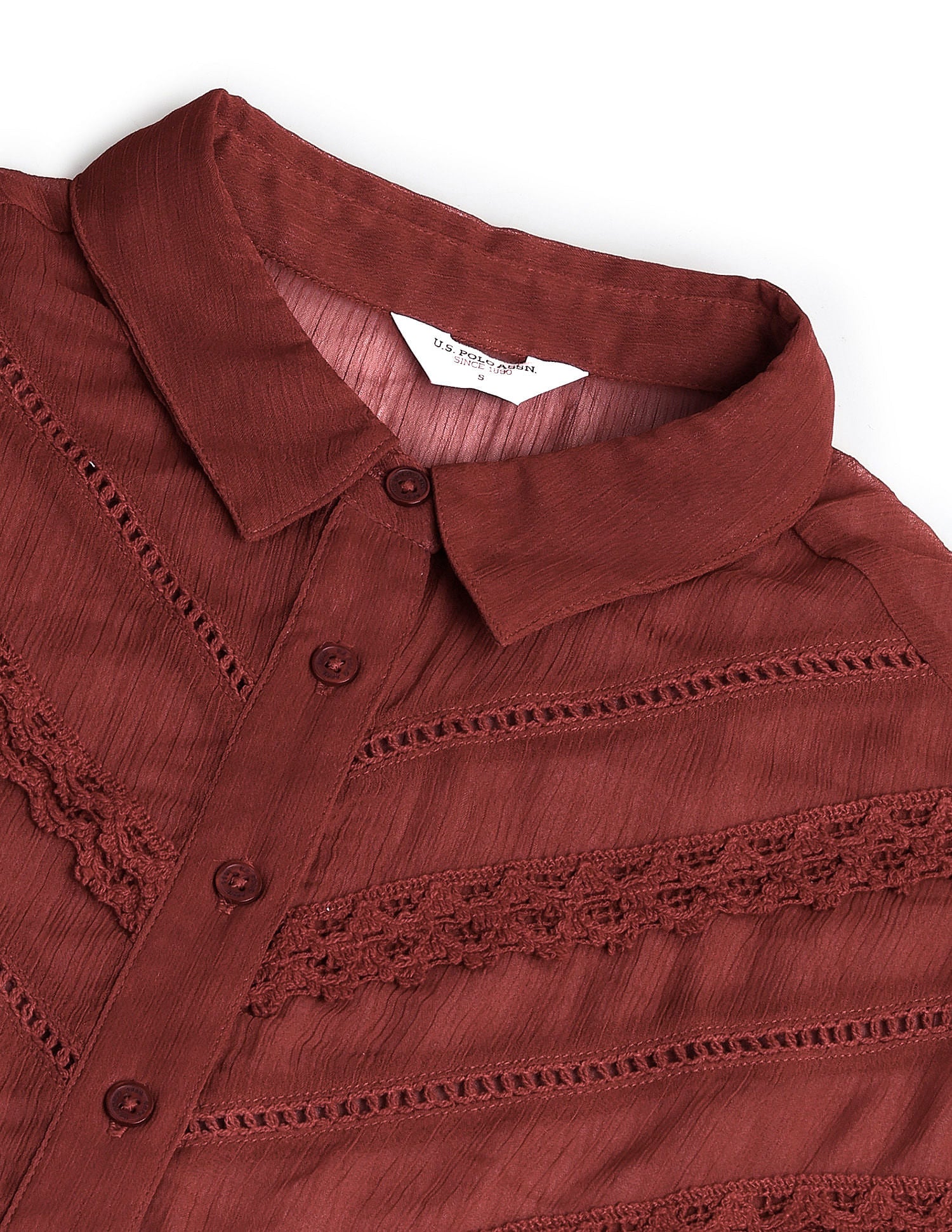 Lace Detail Chiffon Shirt Rust - U.S. POLO ASSN. | Large