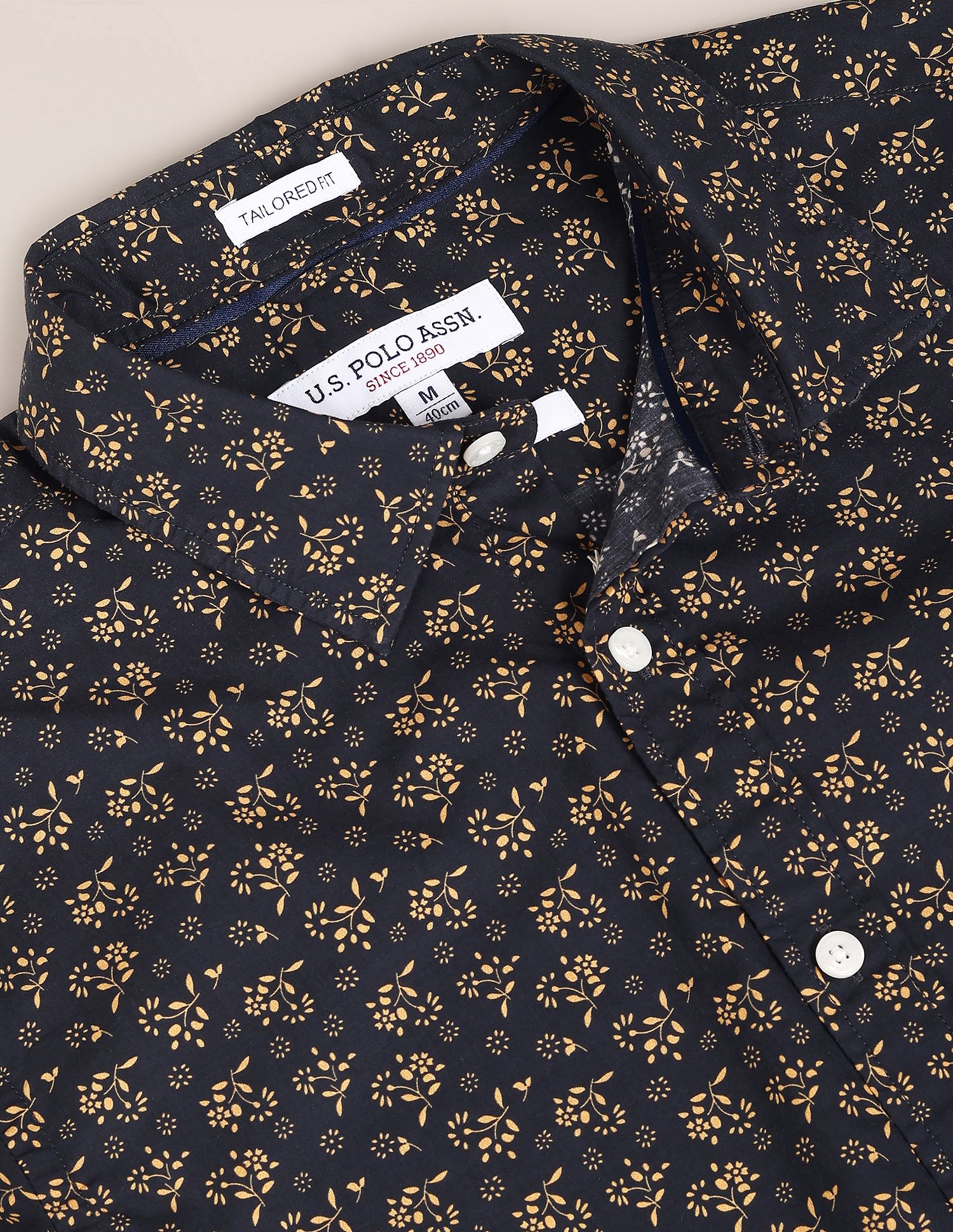 Floral Cotton Shirt Navy and Ochre - U.S. Polo Assn. India | Large