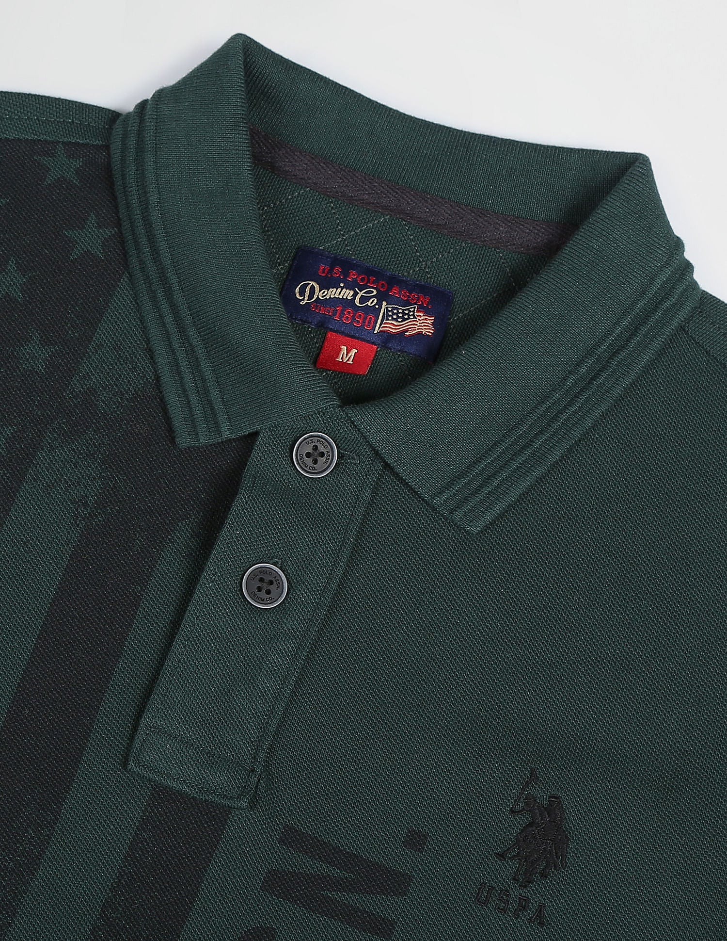 Graphic Print Cotton Polo Shirt Dark Green - U.S. Polo Assn. India | Large