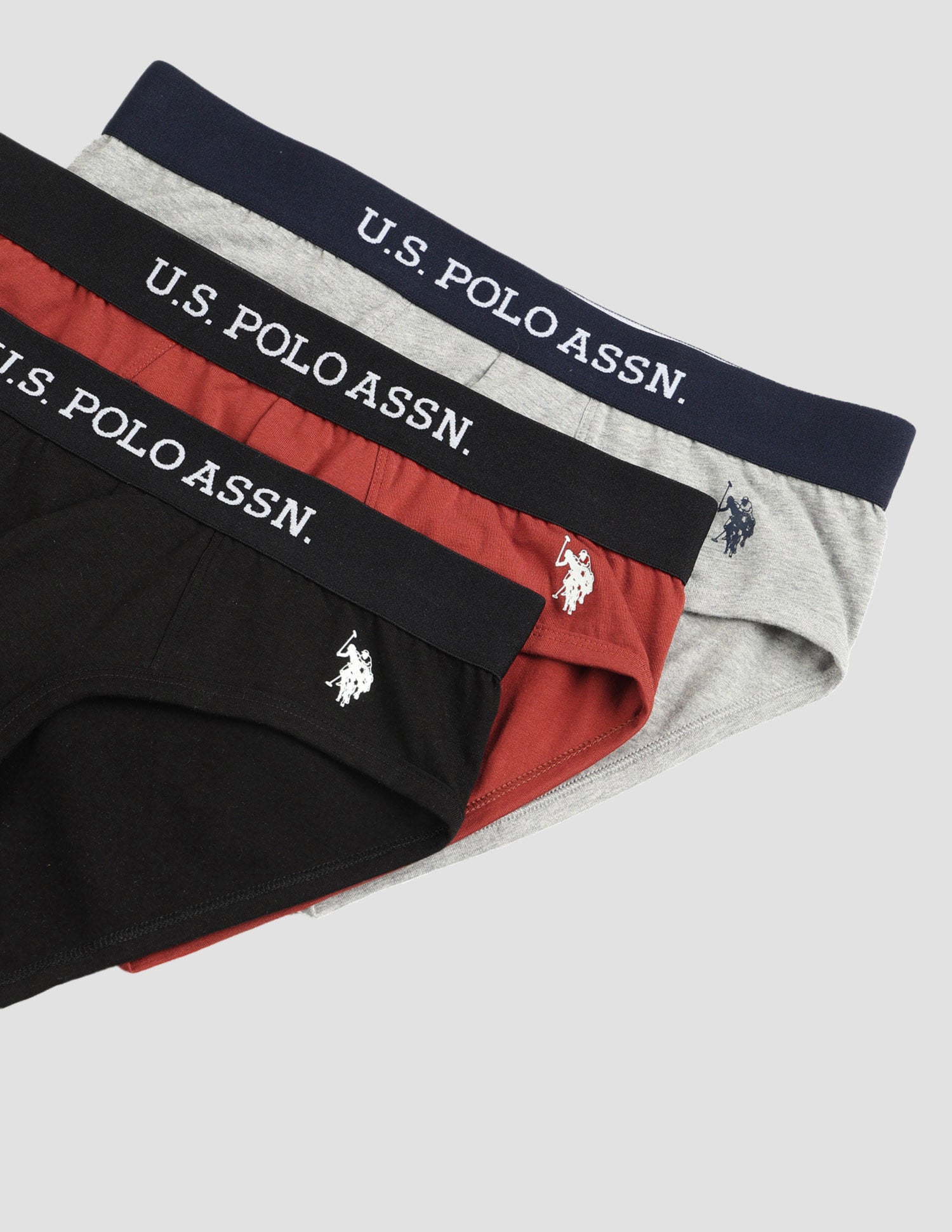 Anti Microbial Solid OEB13 Briefs - Pack Of 3 Black, Rust and Grey Melange - U.S. POLO ASSN. | Large