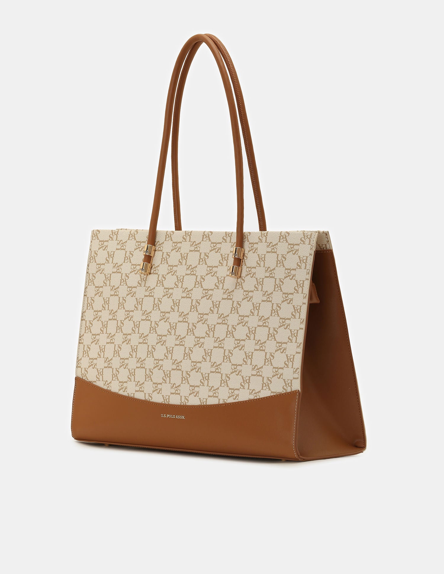 Women  Bella Tote Bag with Monogram Print Beige - U.S. POLO ASSN. | Large
