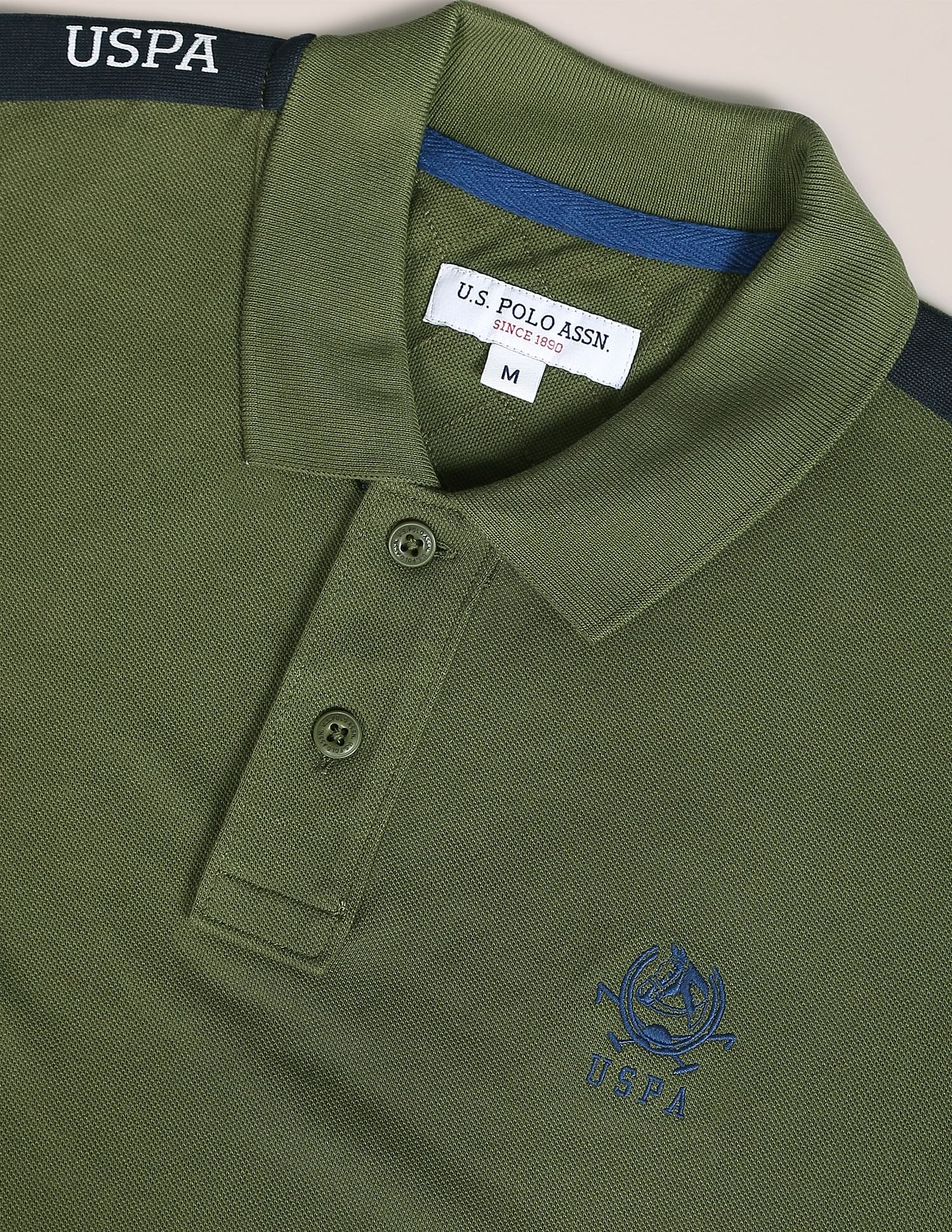Brand Tape Solid Cotton Polo Shirt Olive - U.S. POLO ASSN. | Large