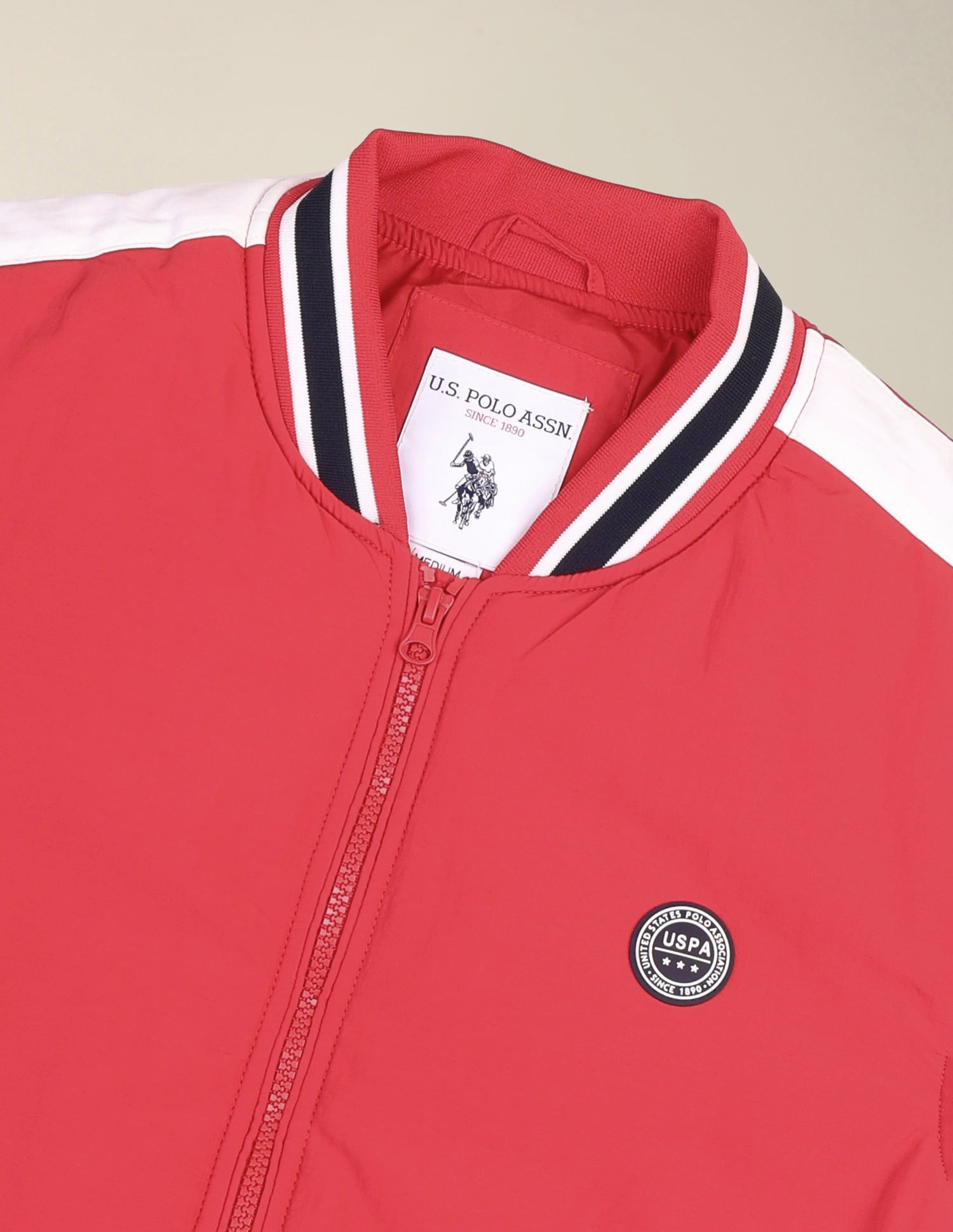 Stand Collar Solid Bomber Jacket Red - U.S. Polo Assn. India | Large