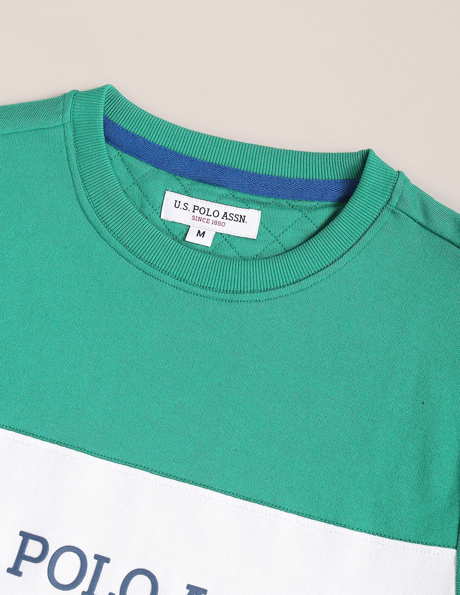 Crew Neck Colour Block Sweatshirt Green - U.S. POLO ASSN. | Large