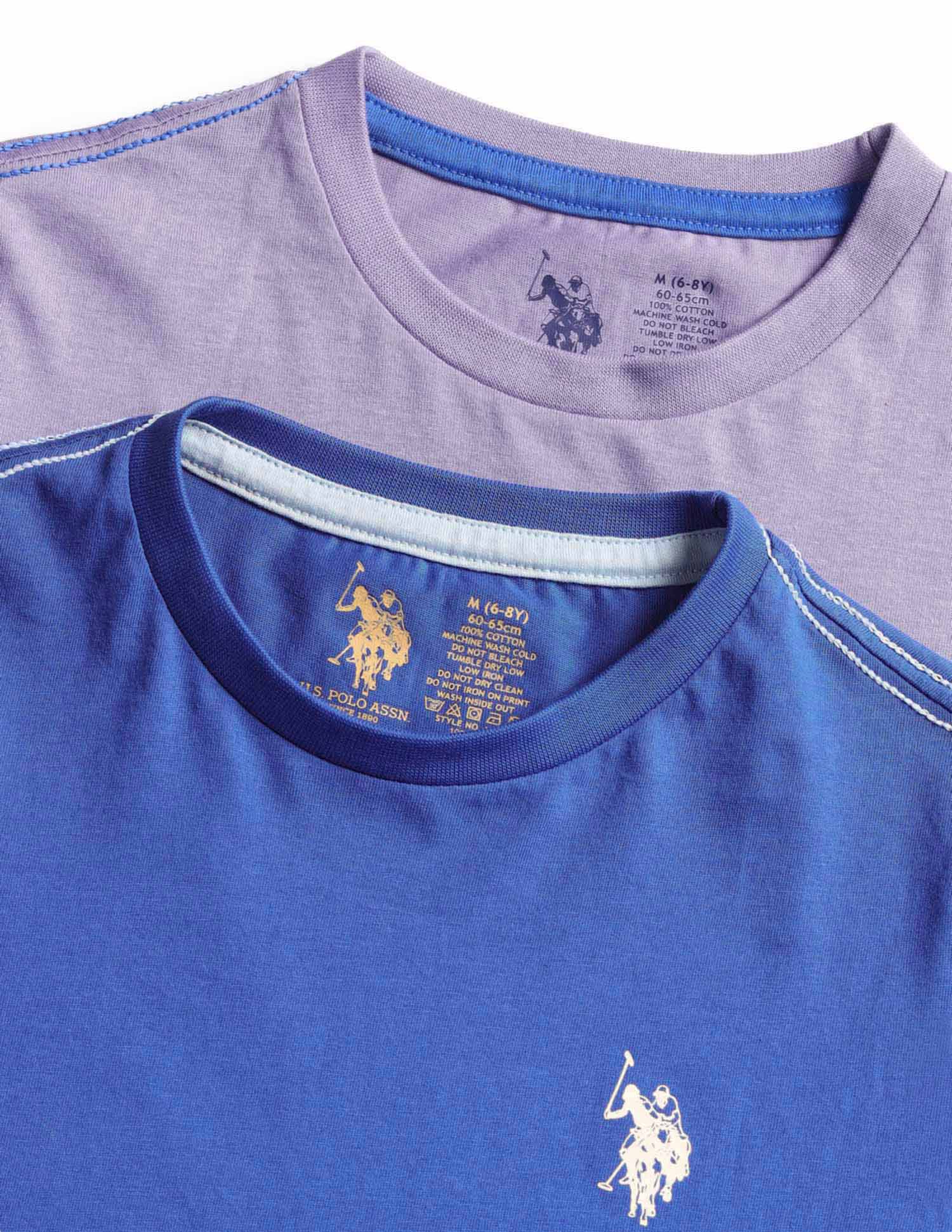 Boys Comfort Fit Pure Cotton T-Shirt - Pack Of 2 Blue and Purple - U.S. POLO ASSN. | Large