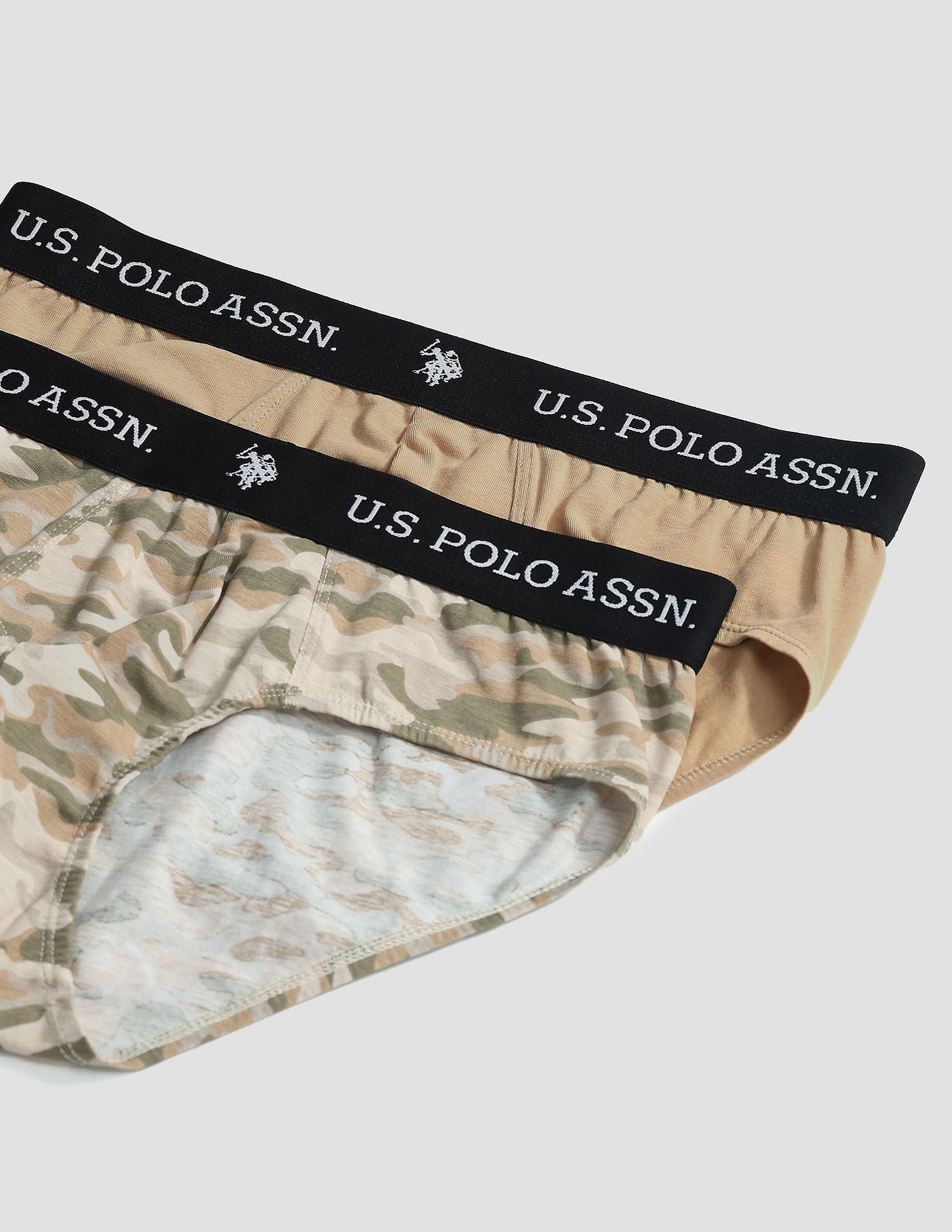 Elasticized Waist OEB09 Briefs - Pack Of 2 Camo Beige and Beige - U.S. POLO ASSN. | Large