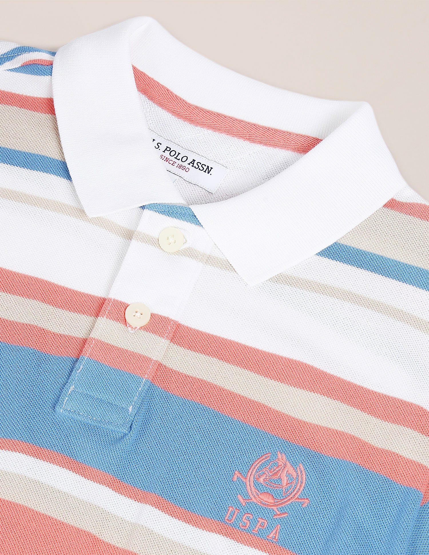 Men White Cotton Striped Logo Polo Shirt White - U.S. Polo Assn. India | Large