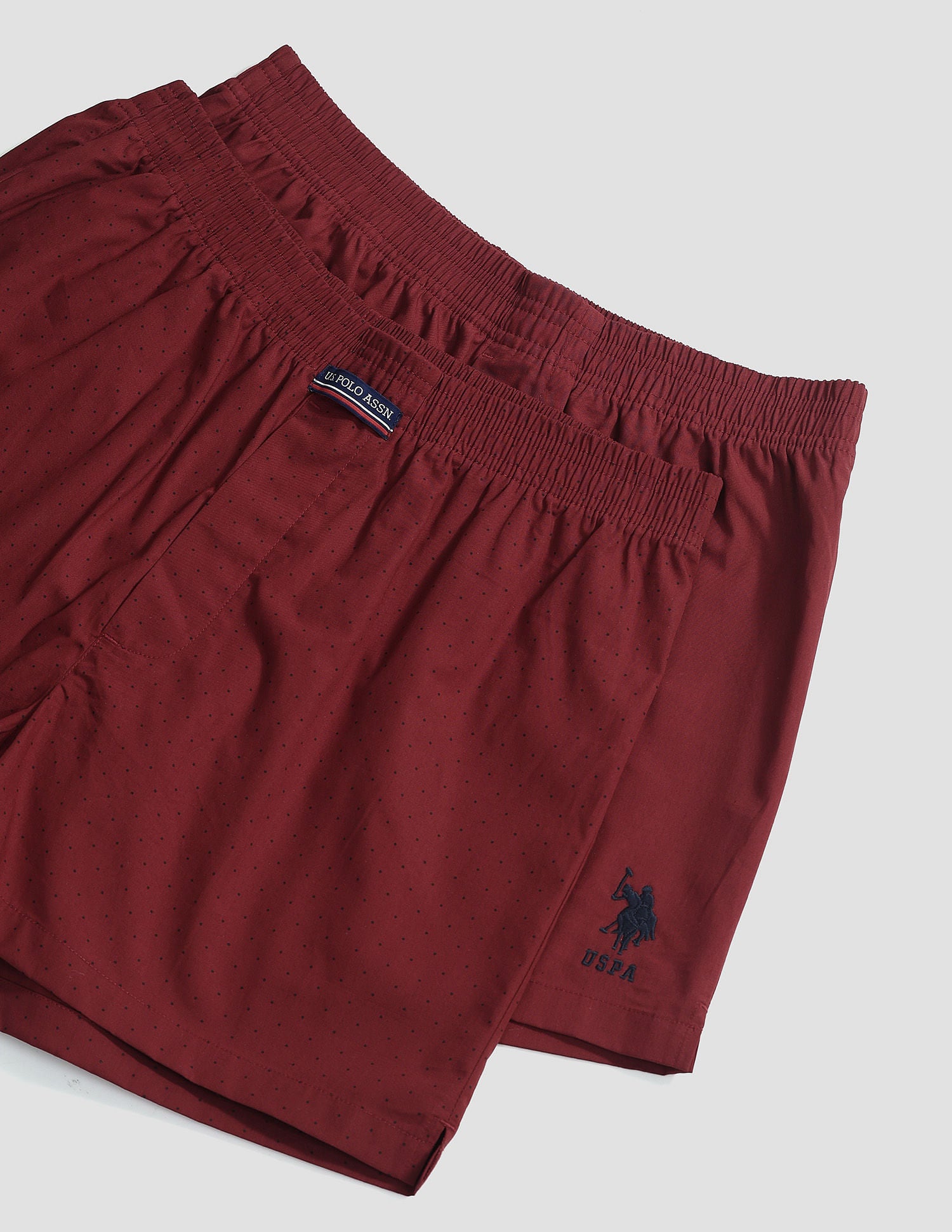 Mid Rise Solid OEX05 Shorts - Pack Of 2 Polka Dot Maroon And Maroon - U.S. POLO ASSN. | Large