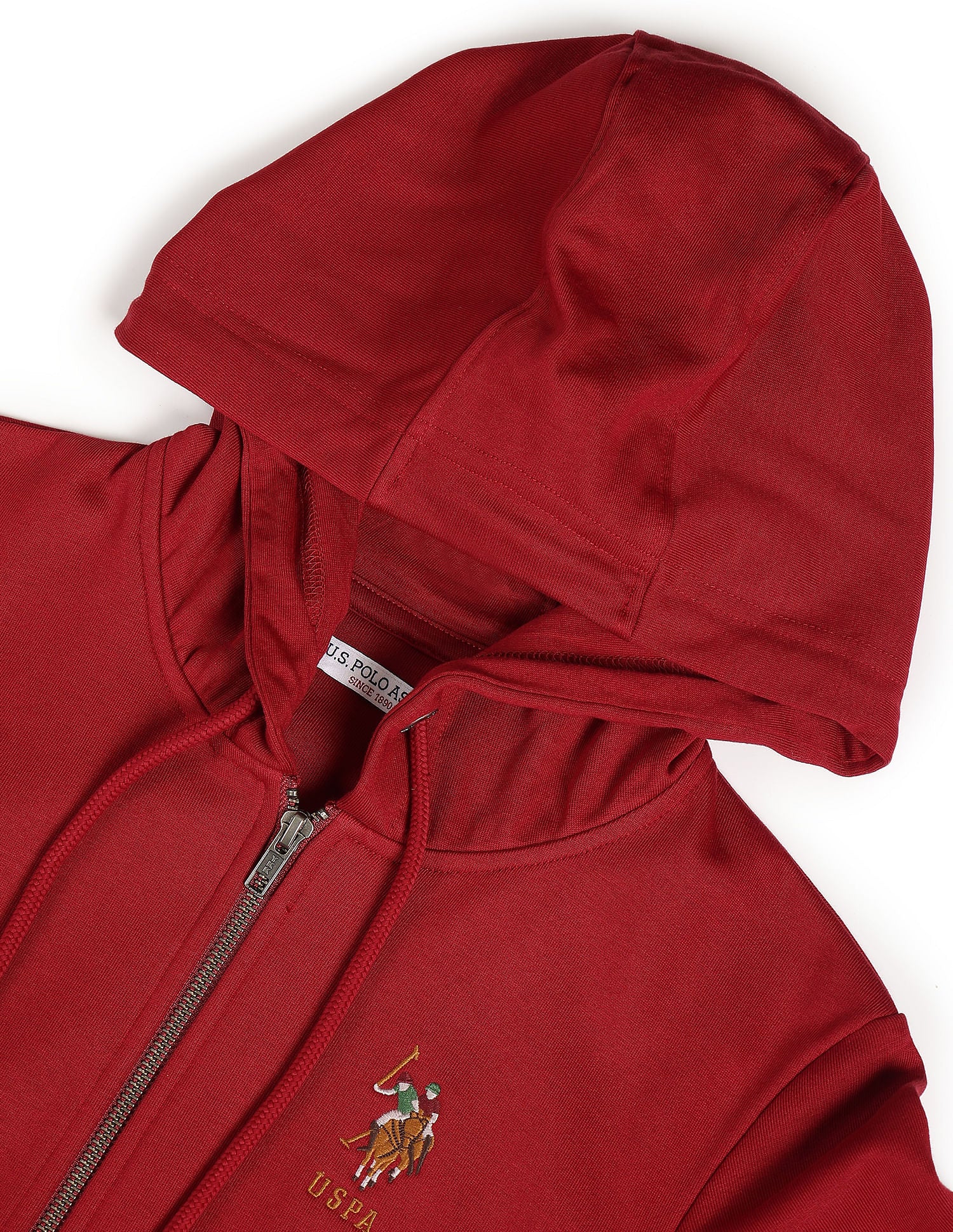 Solid Zip Up Hooded Sweatshirt Maroon - U.S. Polo Assn. India | Large