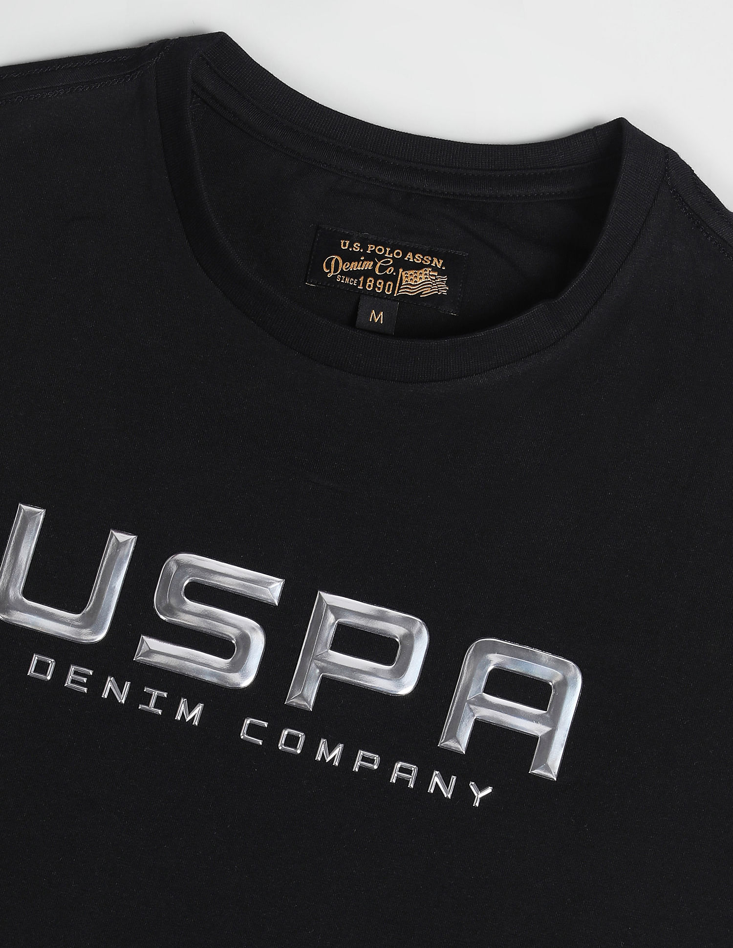 Brand Print Cotton T-Shirt Black - U.S. Polo Assn. India | Large