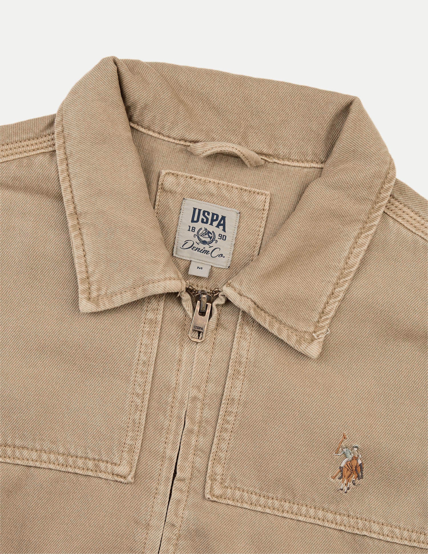 Solid Regular Fit Trucker Jacket Khaki - U.S. Polo Assn. India | Large
