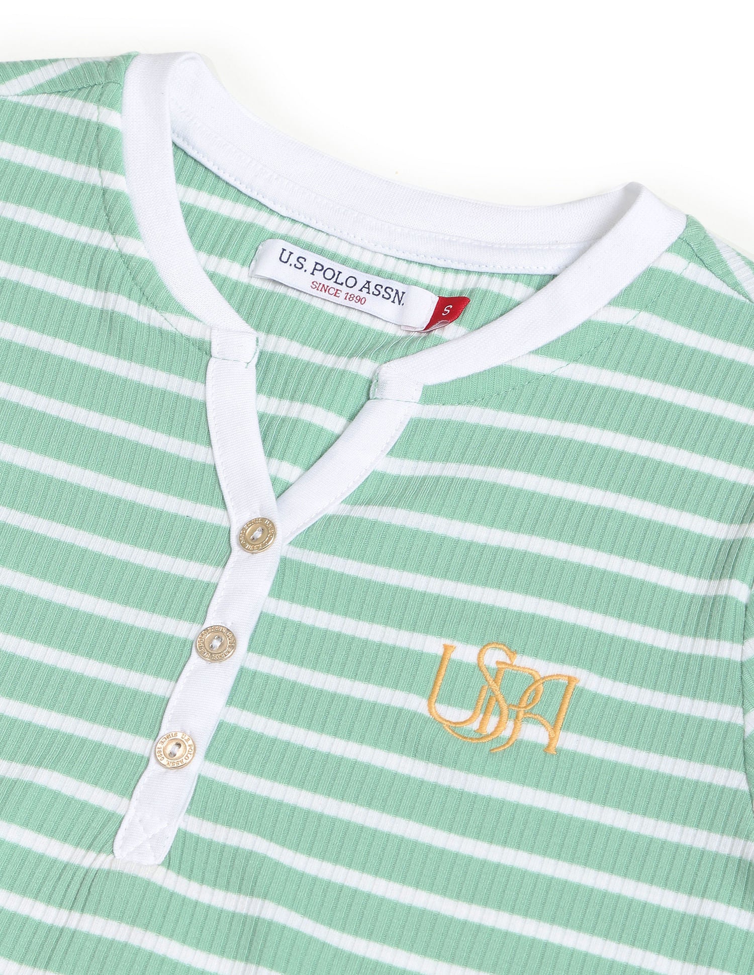 Horizontal Stripe Ribbed T-Shirt Light Green - U.S. POLO ASSN. | Large