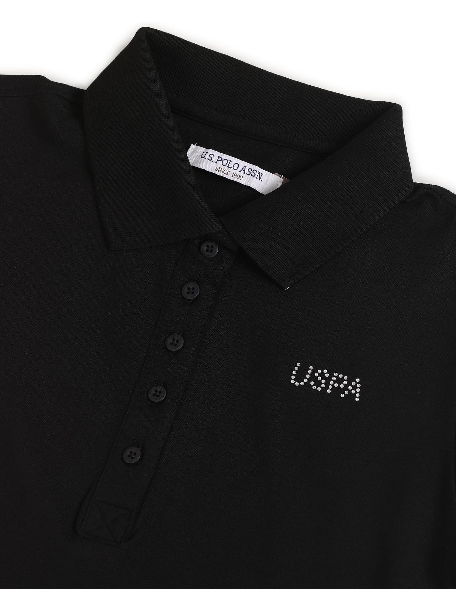 Embellished Logo Pique Polo Shirt Black - U.S. POLO ASSN. | Large