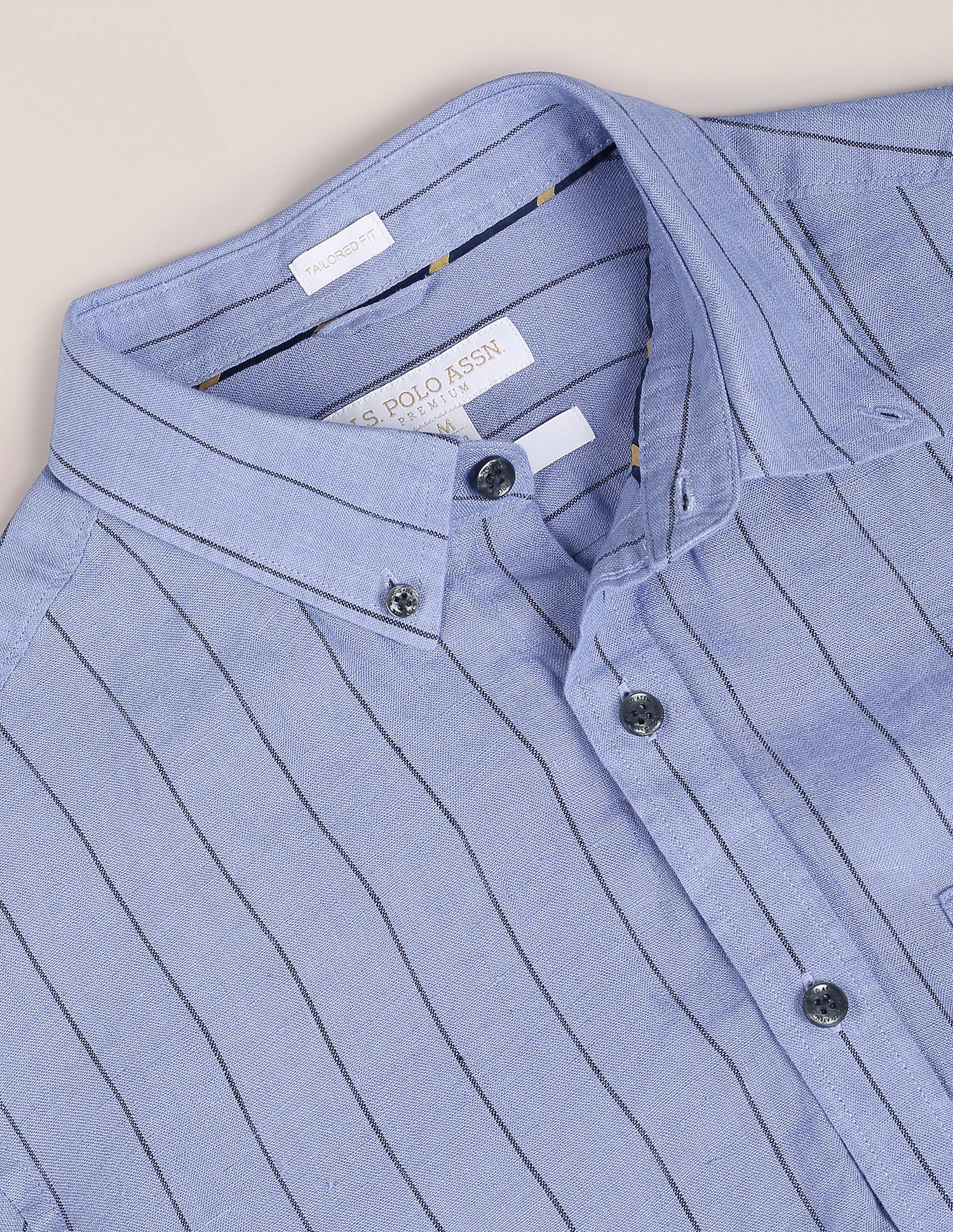 Vertical Stripe Linen Shirt Blue - U.S. Polo Assn. India | Large