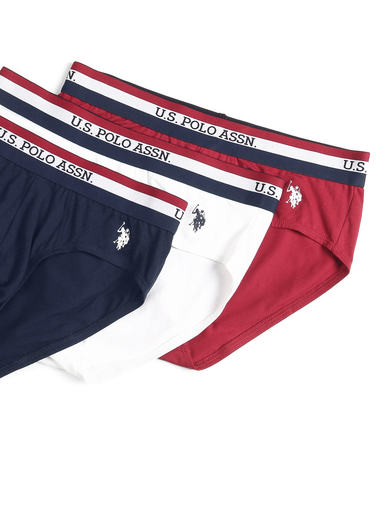 Elasticized Waist Solid EB002 Briefs  - Pack Of 3 Red, Navy And White - U.S. Polo Assn. India | Large