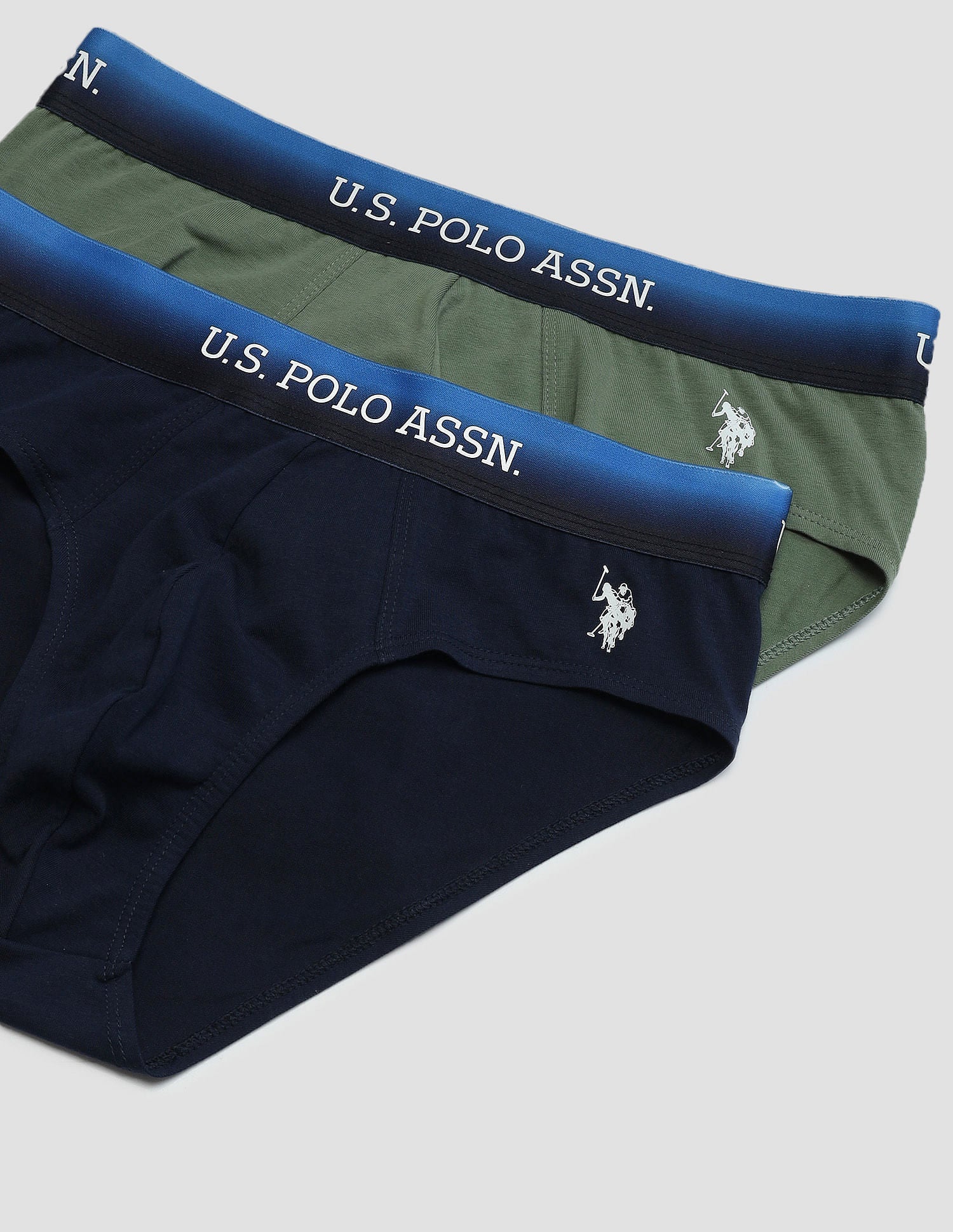 Ombre Waistband Solid OEB05 Briefs - Pack Of 2 Green and Navy - U.S. POLO ASSN. | Large