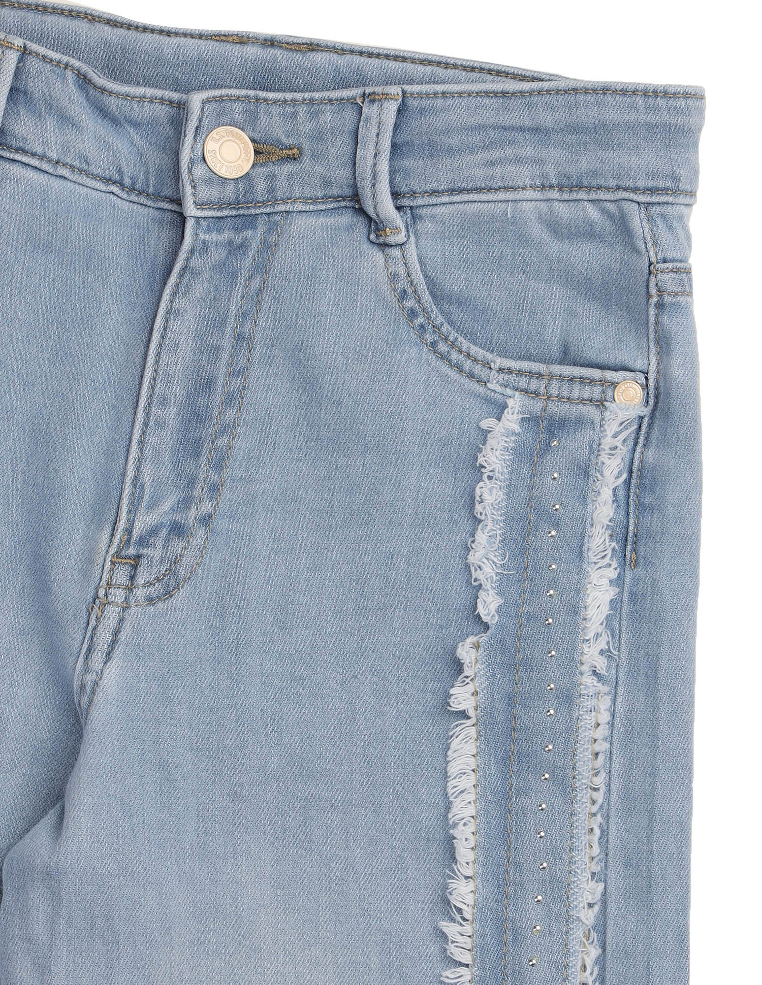 Girls Wide Leg Fit Stone Washed Jeans Light Blue - U.S. POLO ASSN. | Large