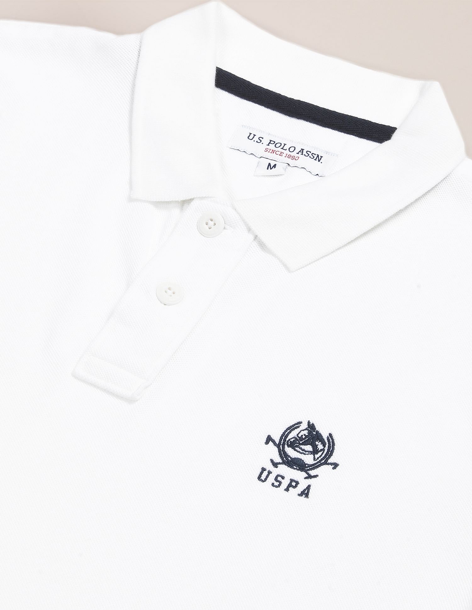 Pure Cotton Solid Polo Shirt White - U.S. POLO ASSN. | Large