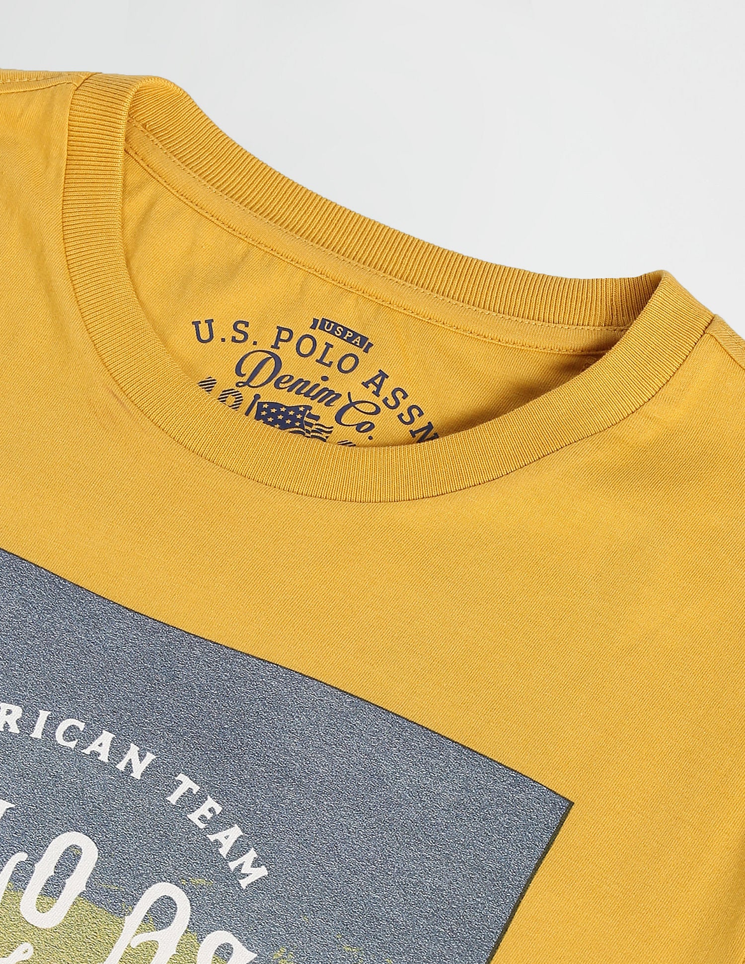 Men Mustard Crew Neck Brand Print T-Shirt Mustard - U.S. Polo Assn. India | Large