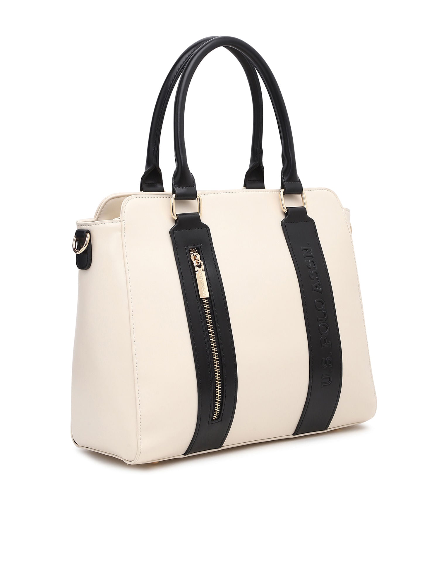 Women April Colour Blocked Satchel Bag Beige - U.S. POLO ASSN. | Large