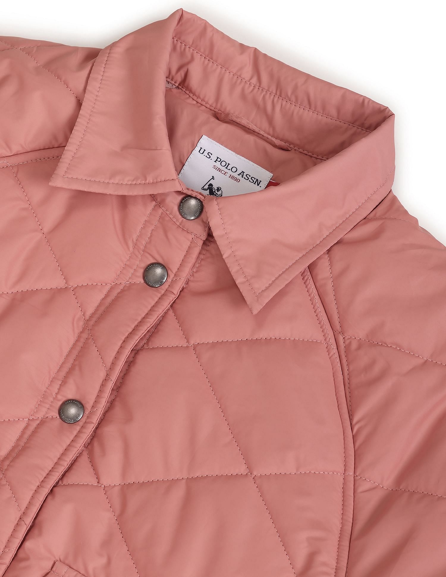 Spread Collar Solid Quilted Jacket Pink - U.S. POLO ASSN. | Large