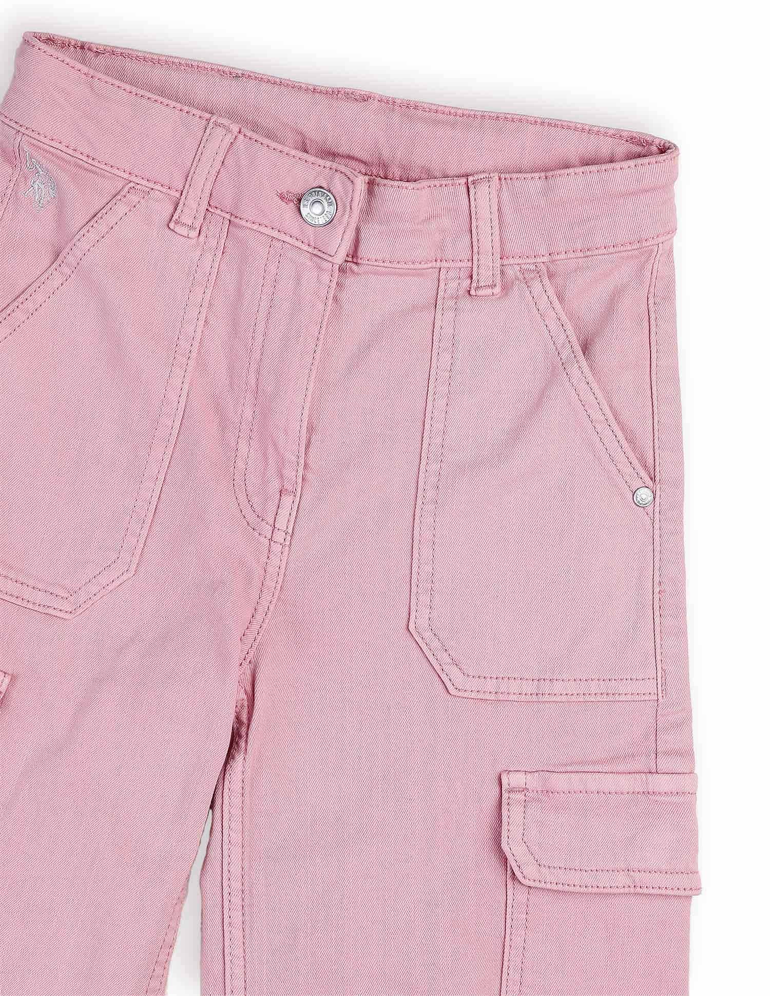 Girls Mid Rise Wide Leg Jeans Light Purple - U.S. POLO ASSN. | Large