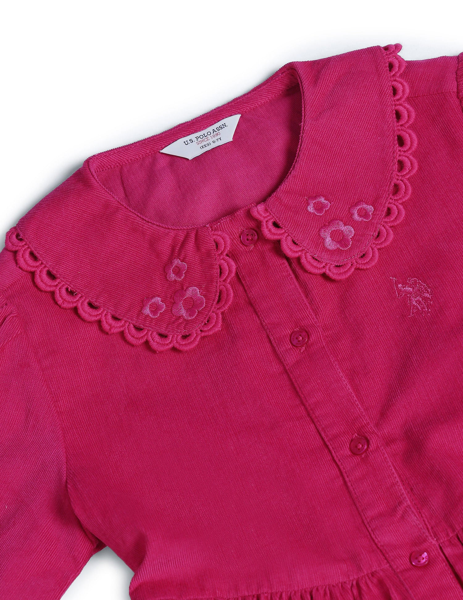 Girls Peterpan Collar Corduroy Dress Dark Pink - U.S. POLO ASSN. | Large