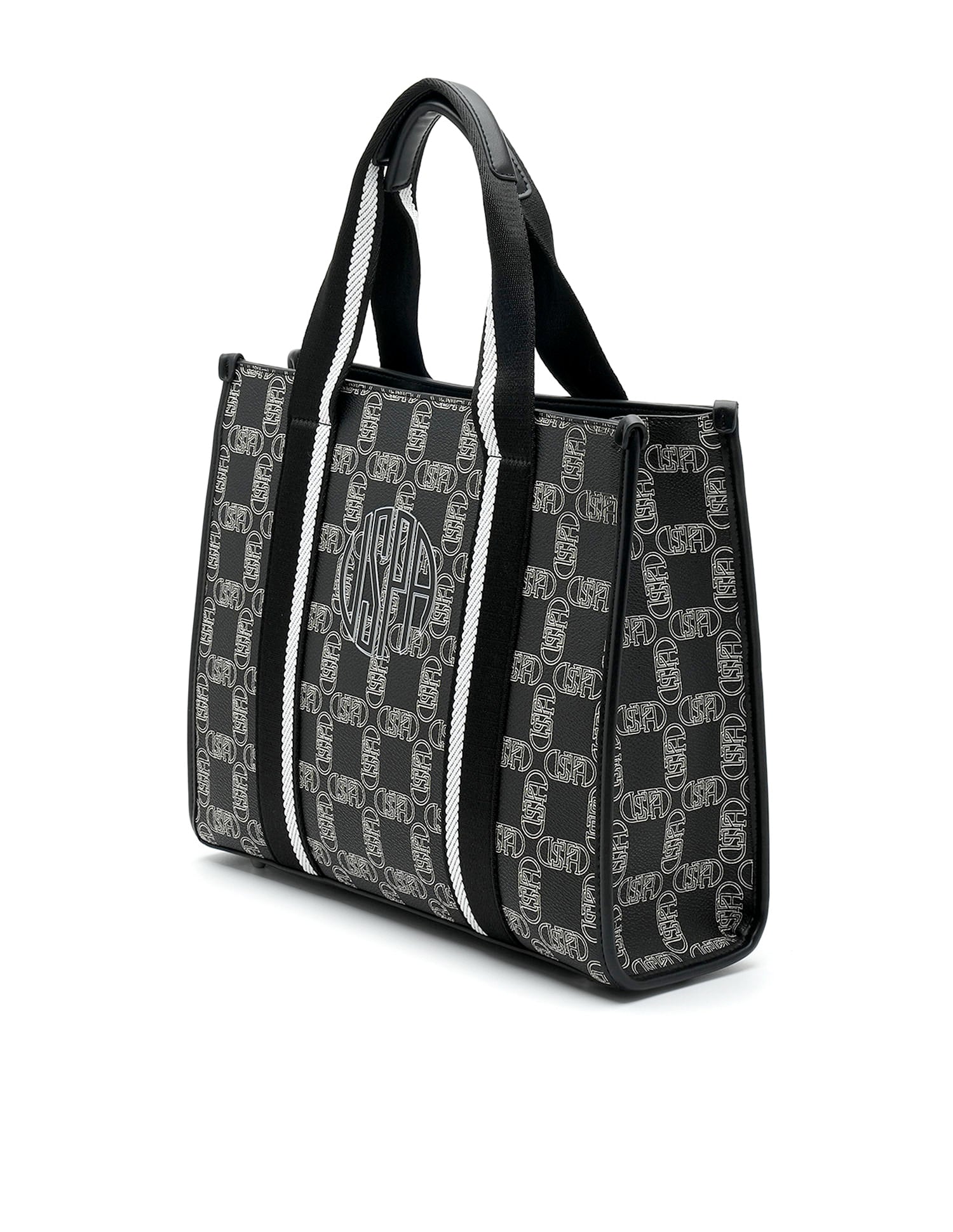 Mendy Monogram Satchel Bag Black - U.S. POLO ASSN. | Large