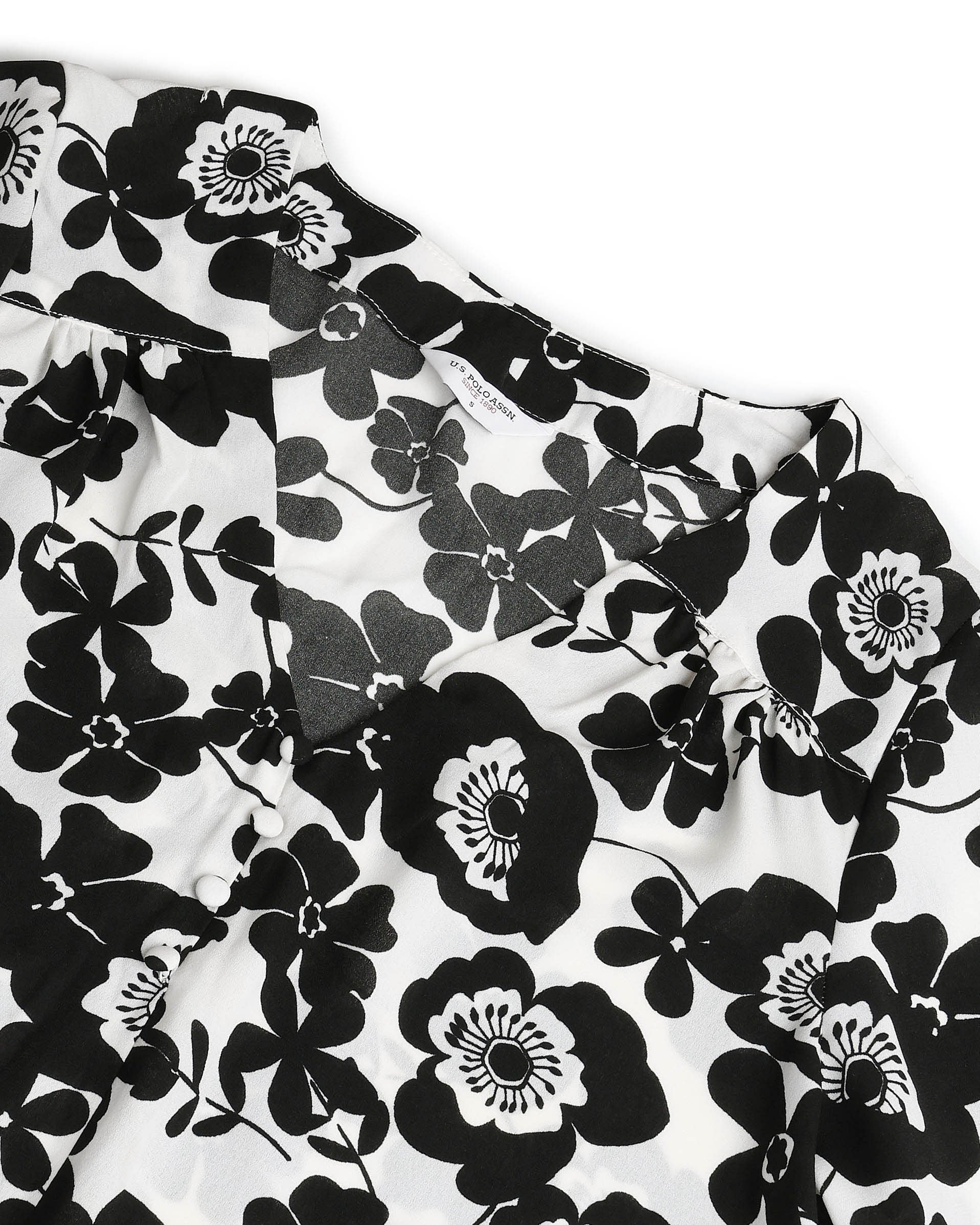 Floral Print V-Neck Top Black and White - U.S. POLO ASSN. | Large