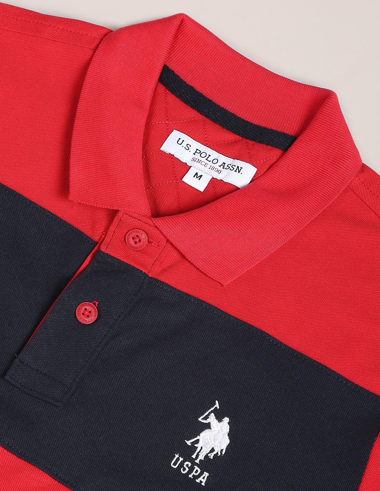 Colour Block Cotton Polo Shirt Red - U.S. POLO ASSN. | Large