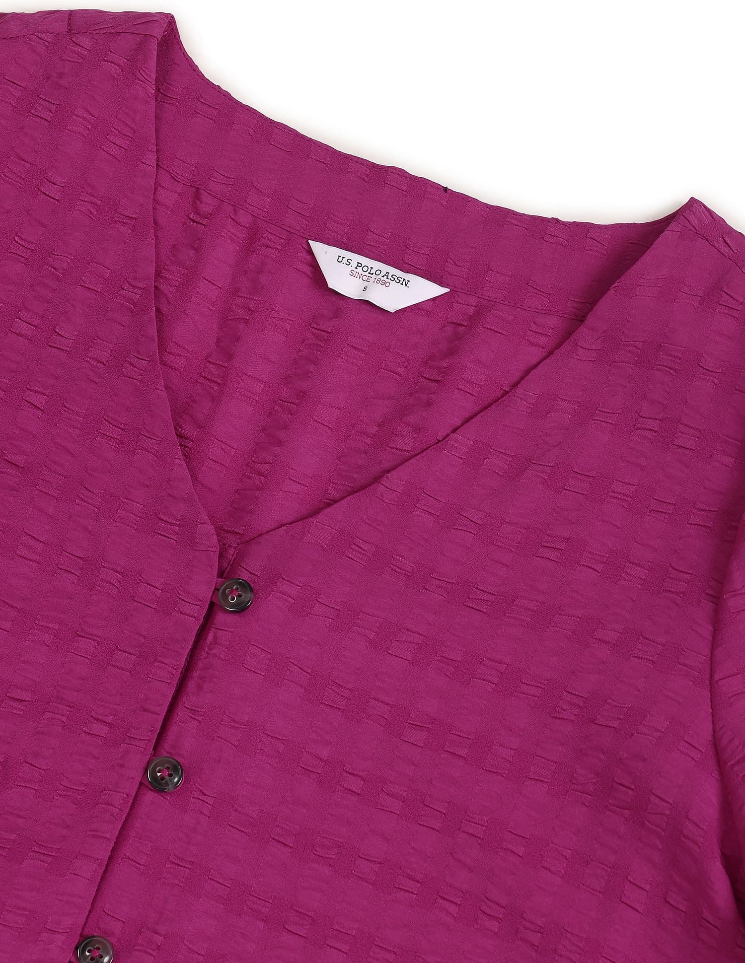 V-Neck Self Designed Top Fuchsia - U.S. Polo Assn. India | Large