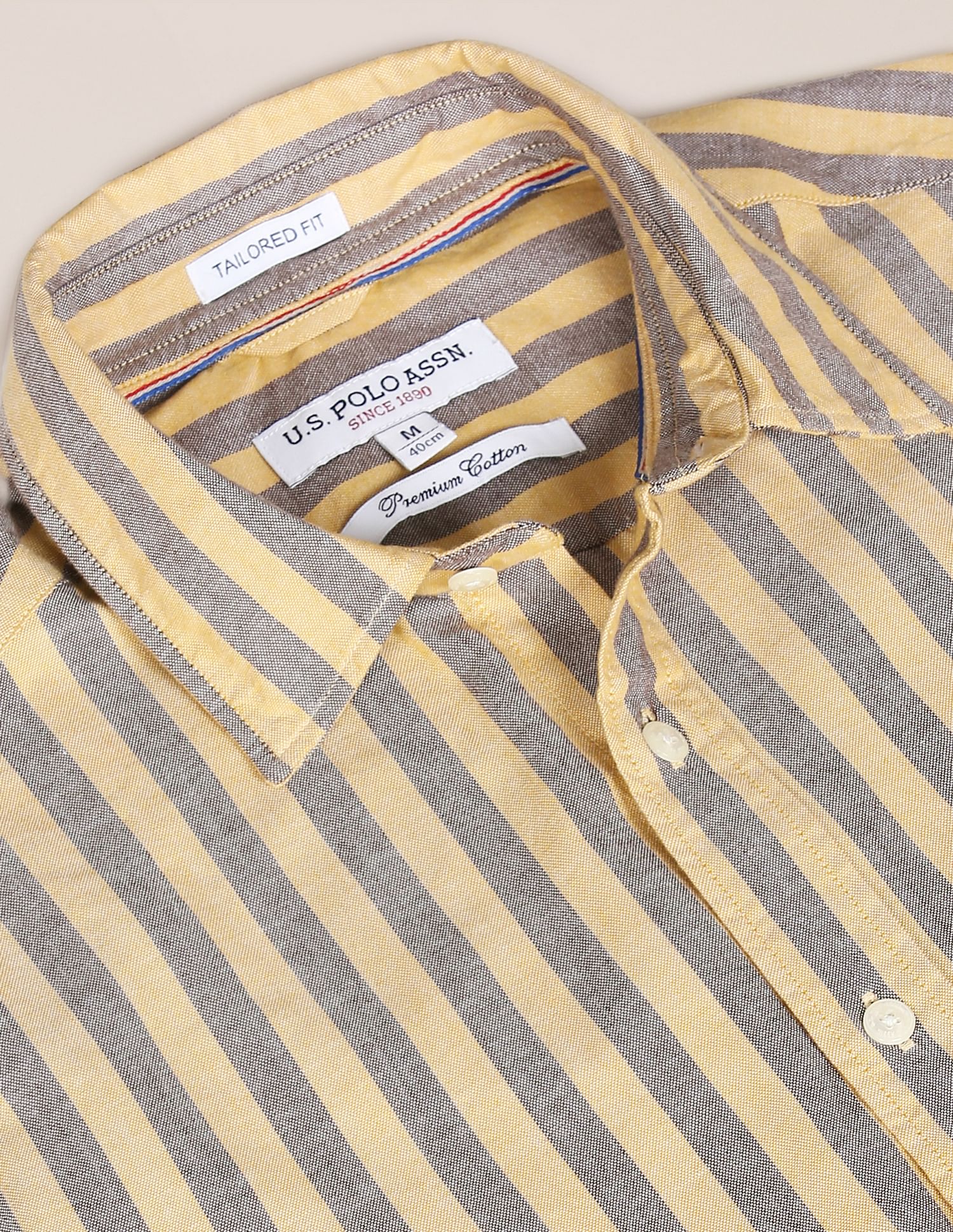 Men Yellow And Grey Pure Cotton Striped Casual Shirt Yellow and Grey - U.S. POLO ASSN. | Large