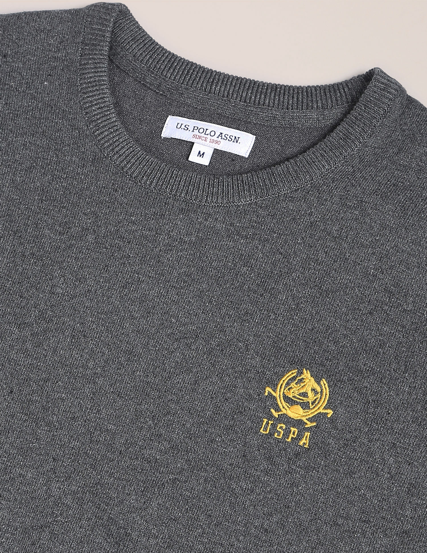 Crew Neck Heathered Sweater Grey - U.S. POLO ASSN. | Large