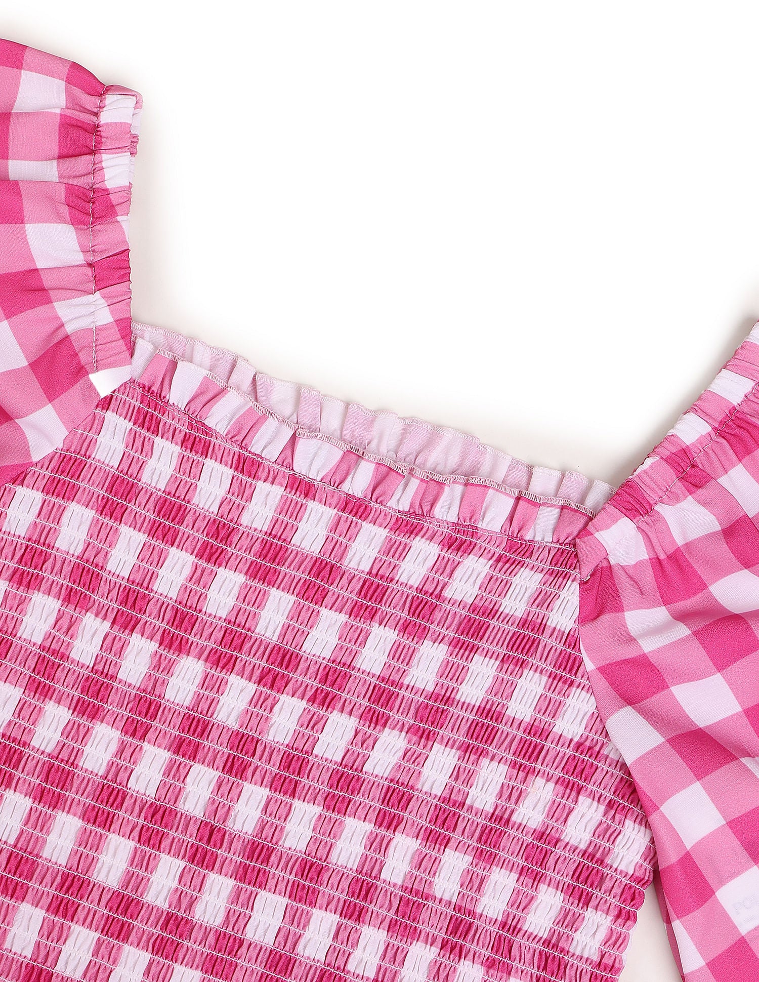 Square Neck Gingham Check Smocked Top Fuchsia - U.S. POLO ASSN. | Large