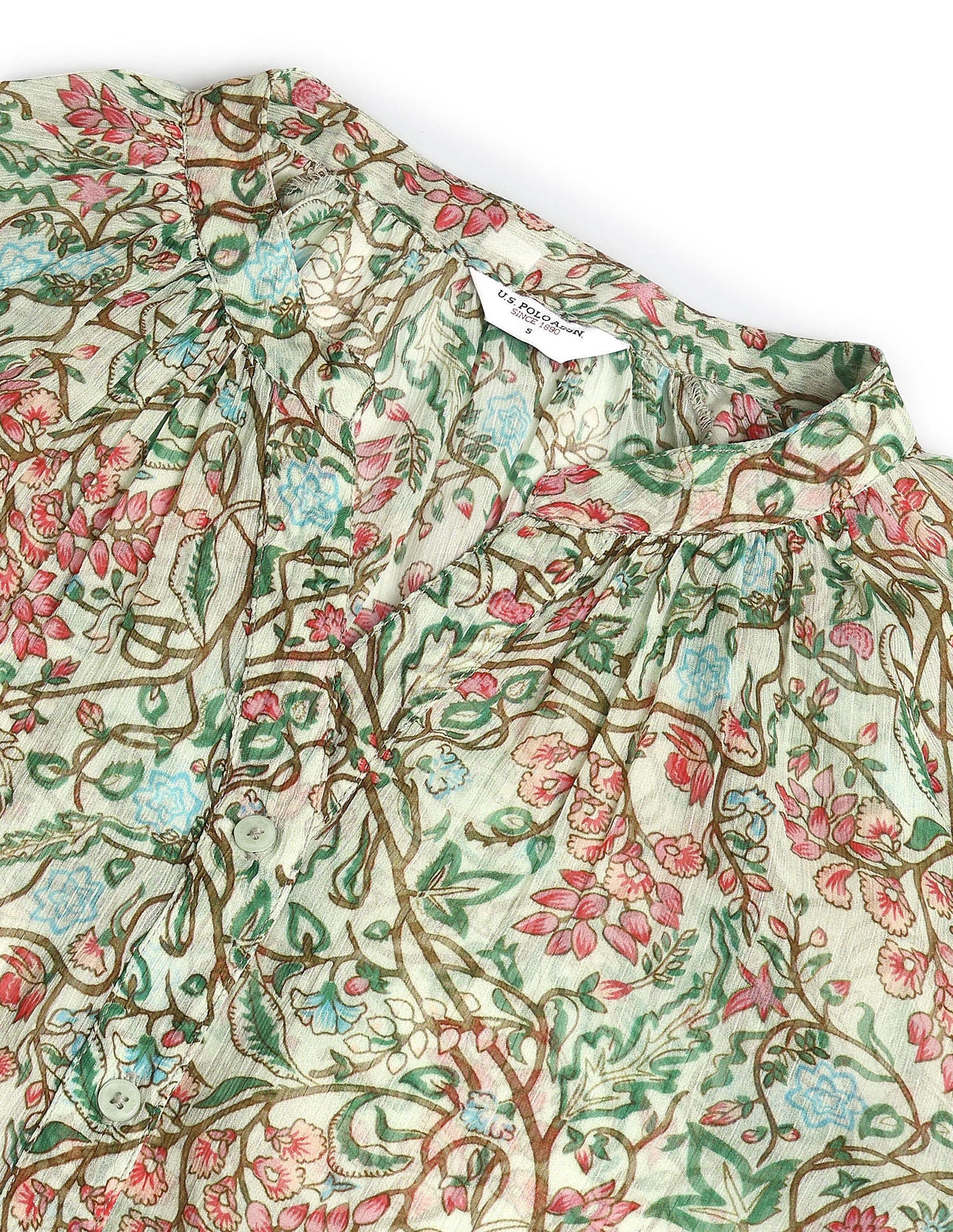 Notch Neck Floral Top Orange, Grey and White - U.S. POLO ASSN. | Large