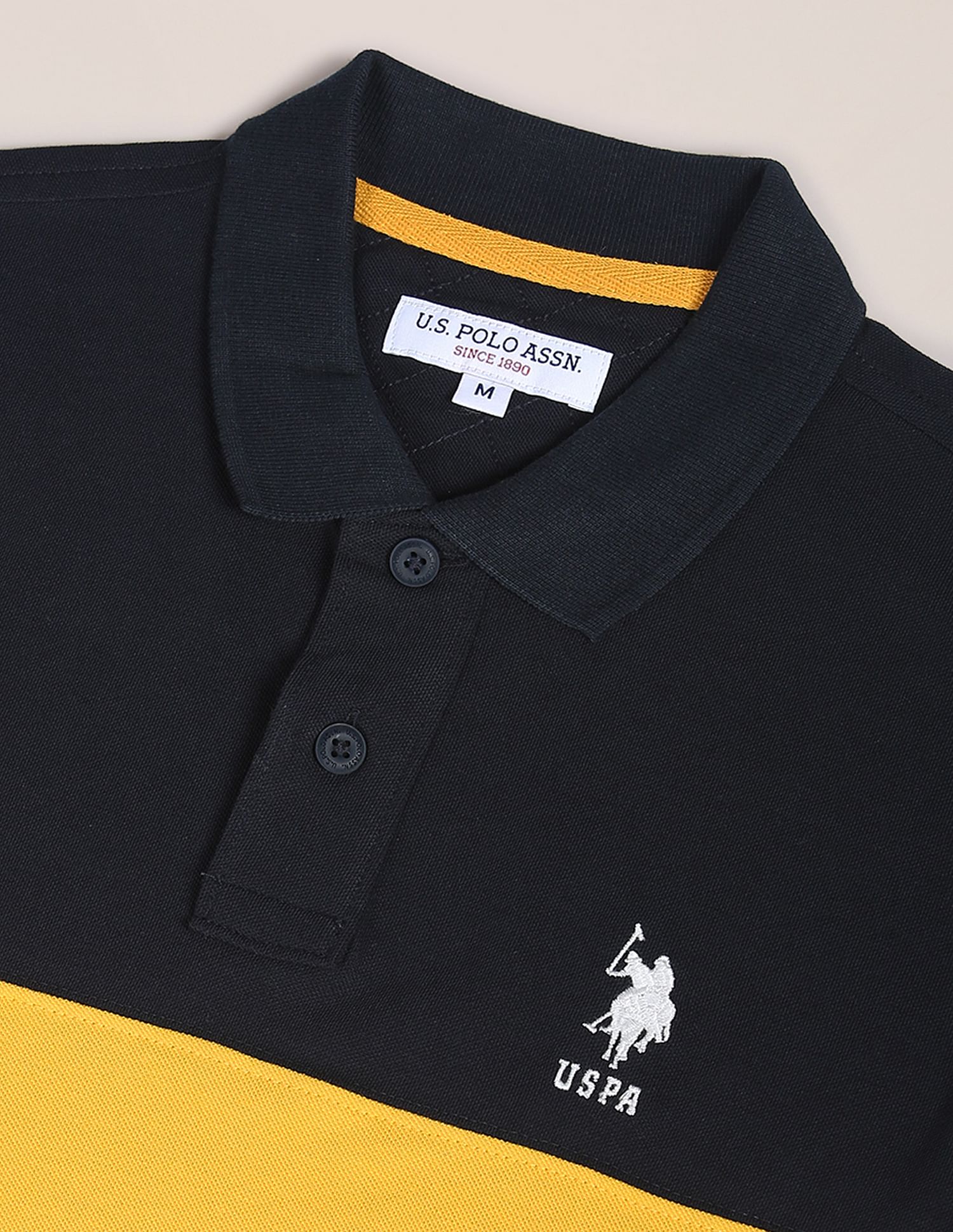 Colour Block Cotton Polo Shirt Mustard - U.S. Polo Assn. India | Large