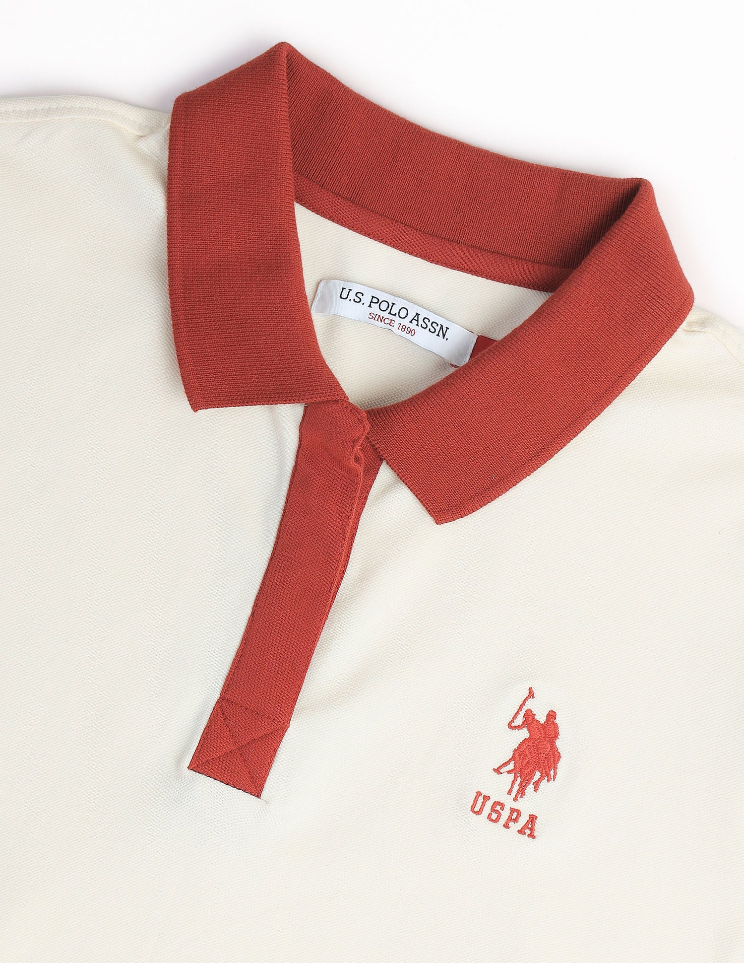 Contrast Collar Pique Polo Shirt Ecru - U.S. POLO ASSN. | Large