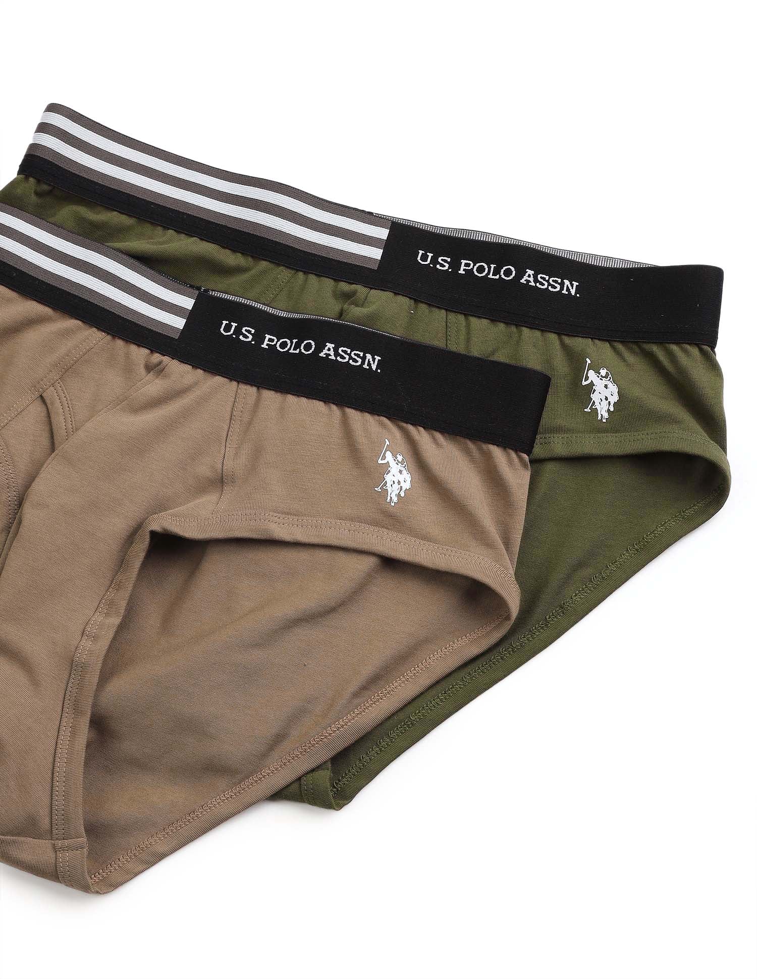 Striped Waistband OEB19 Briefs - Pack Of 2 Coco Creme and Dark Olive - U.S. Polo Assn. India | Large