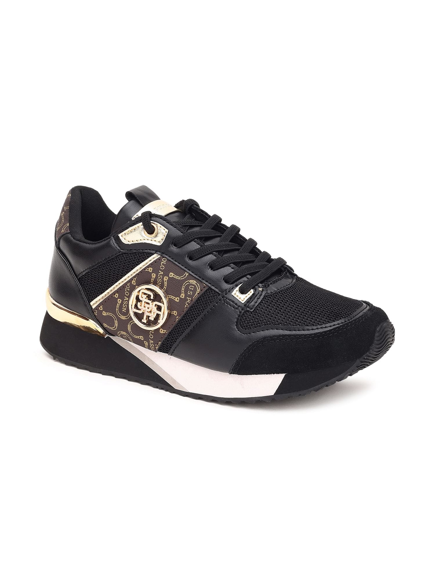 Stella Black Monogram Print Sneakers Shoes Black - U.S. Polo Assn. India | Large