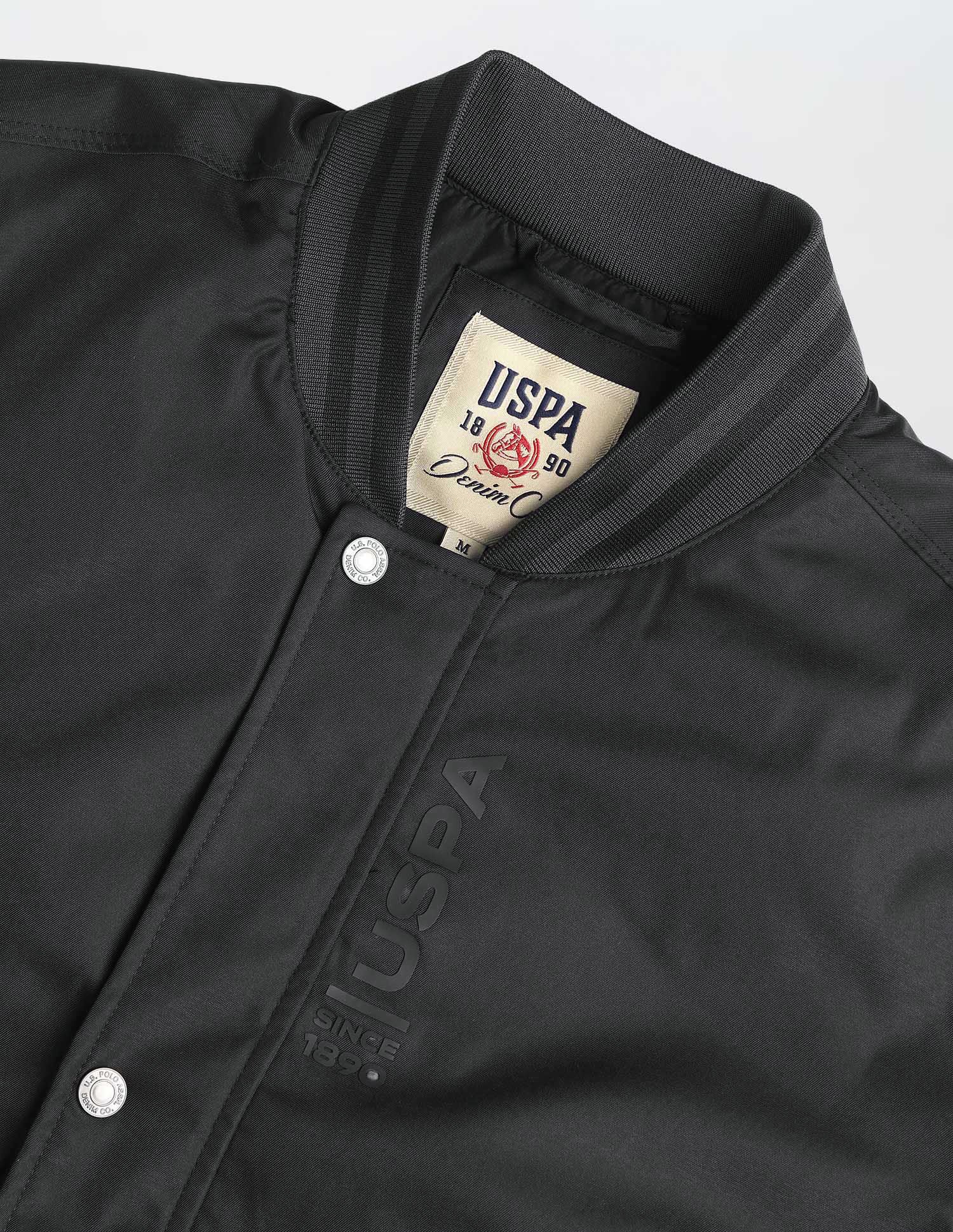 Solid Regular Fit Bomber Jacket Black - U.S. Polo Assn. India | Large